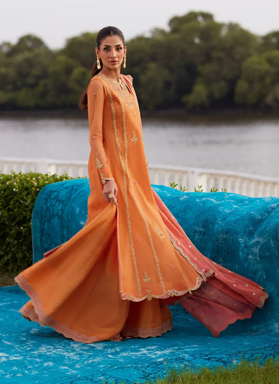 Anarkali Apricot Kalidaar And Dupatta | Mayna Festive Luxe Pret '25 | FARAH TALIB AZIZ