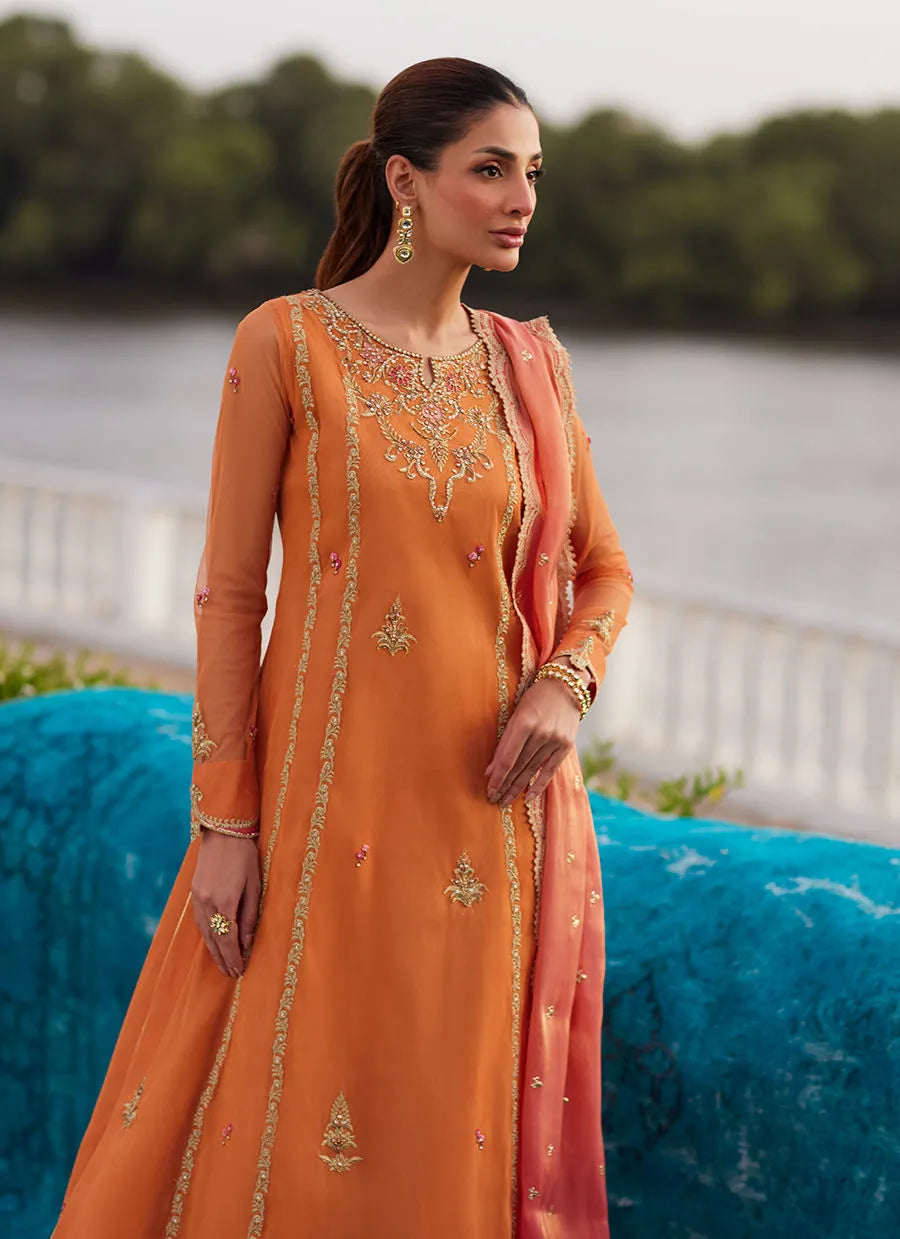 Anarkali Apricot Kalidaar And Dupatta | Mayna Festive Luxe Pret '25 | FARAH TALIB AZIZ