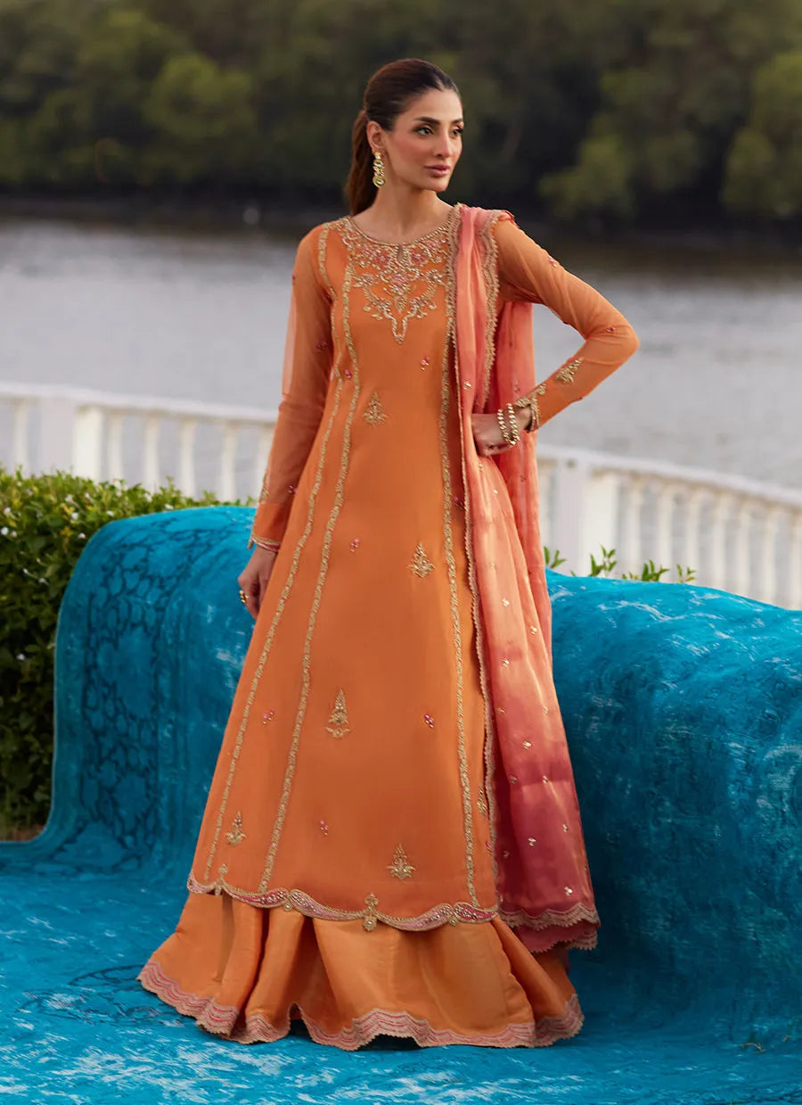 Anarkali Apricot Kalidaar And Dupatta | Mayna Festive Luxe Pret '25 | FARAH TALIB AZIZ