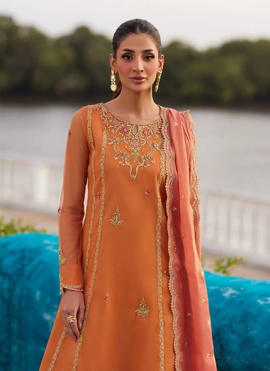 Anarkali Apricot Kalidaar And Dupatta | Mayna Festive Luxe Pret '25 | FARAH TALIB AZIZ