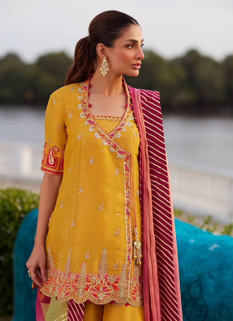 Henna Saffron Angharkha And Dupatta | Mayna Festive Luxe Pret '25 | FARAH TALIB AZIZ