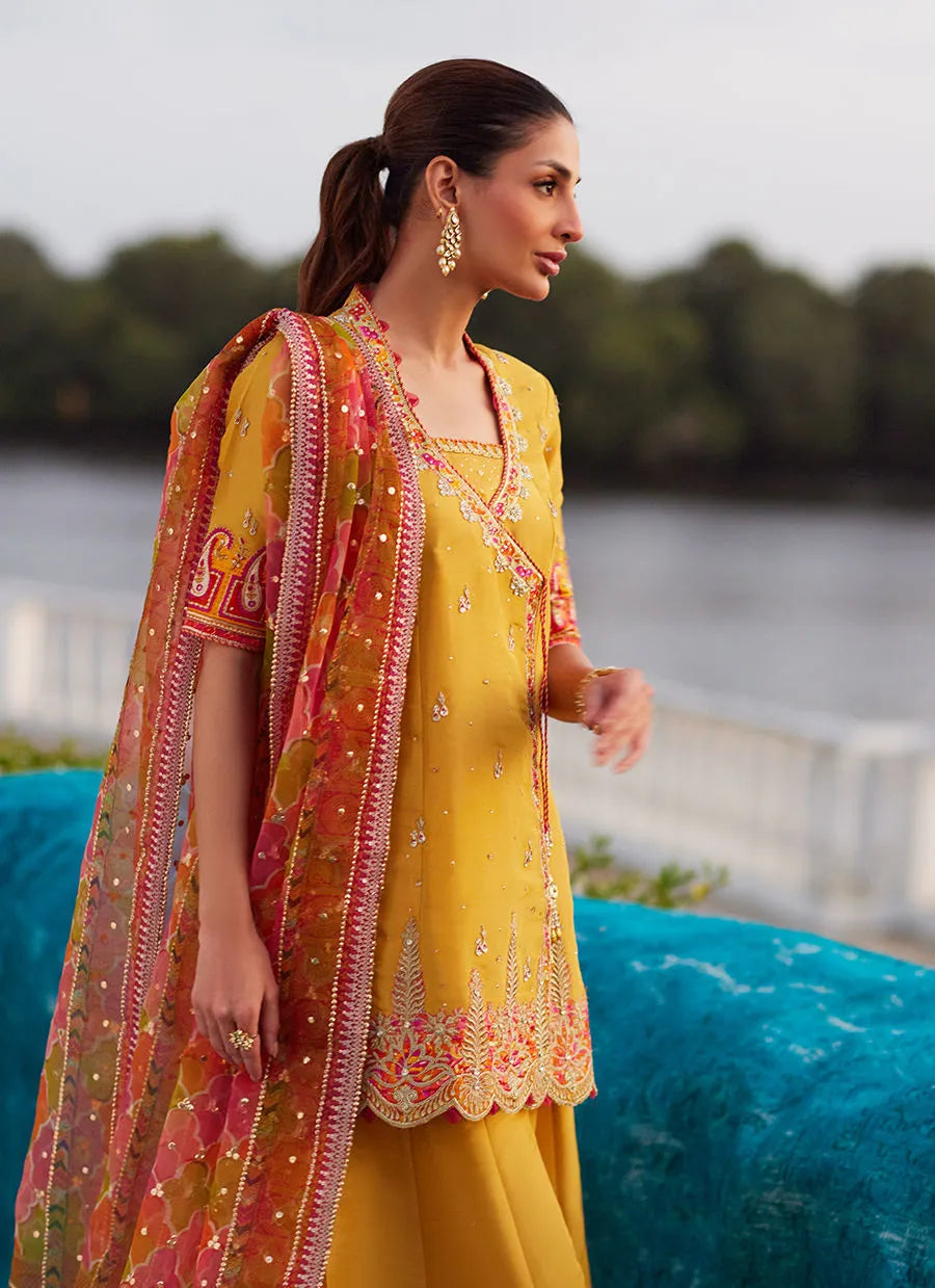 Henna Saffron Angharkha And Dupatta | Mayna Festive Luxe Pret '25 | FARAH TALIB AZIZ