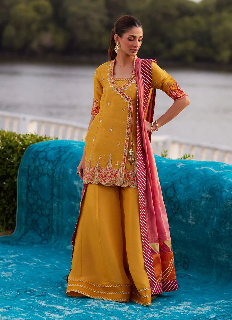 Henna Saffron Angharkha And Dupatta | Mayna Festive Luxe Pret '25 | FARAH TALIB AZIZ