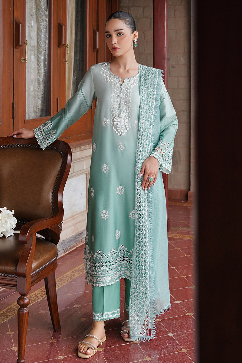 AQUA MELODY-3PC SATIN EMBROIDERED SUIT | Cross Stitch