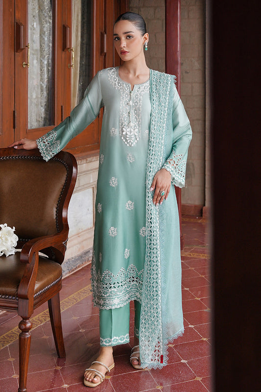 AQUA MELODY-3PC SATIN EMBROIDERED SUIT | Cross Stitch