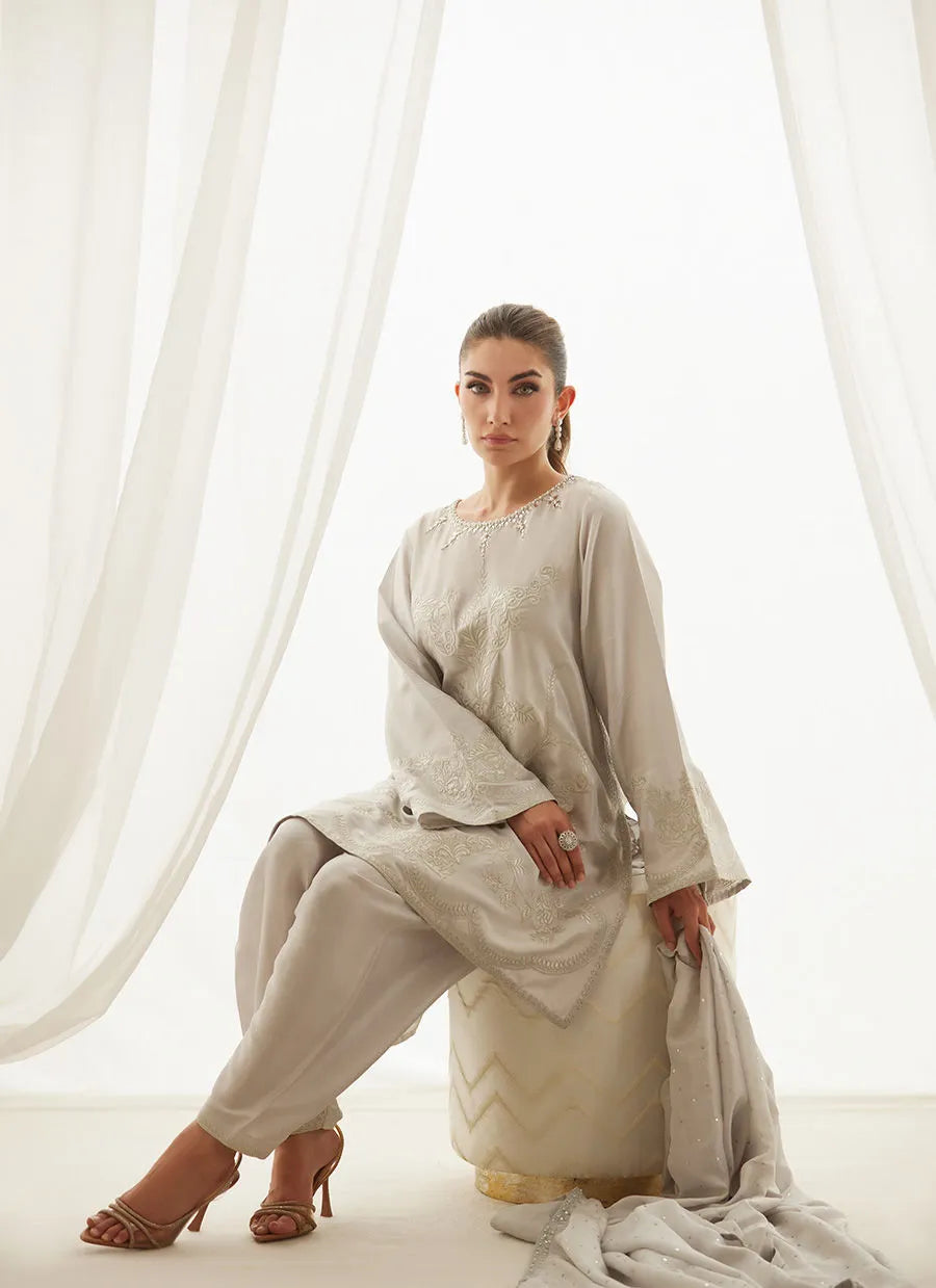 Ziva Silver Shirt And Dupatta | LUXE PRET' 25 | FARAH TALIB AZIZ
