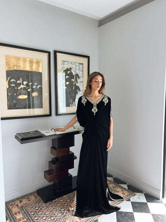 BLACK VELVET EMBELLISHED KAAFTAN | SAK ATELIER