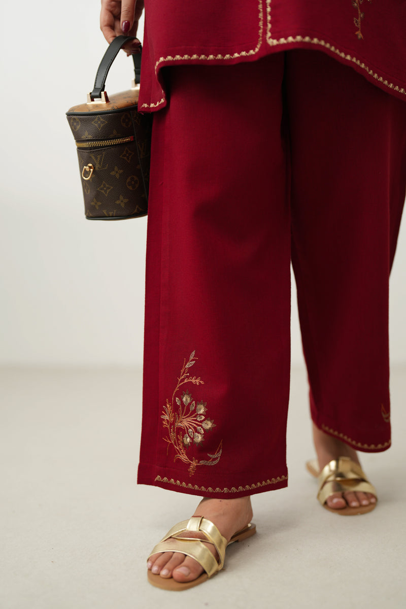 DEEP RED LUXURY EMBROIDERED FALL SET (NPA2-24315) | ZAIB