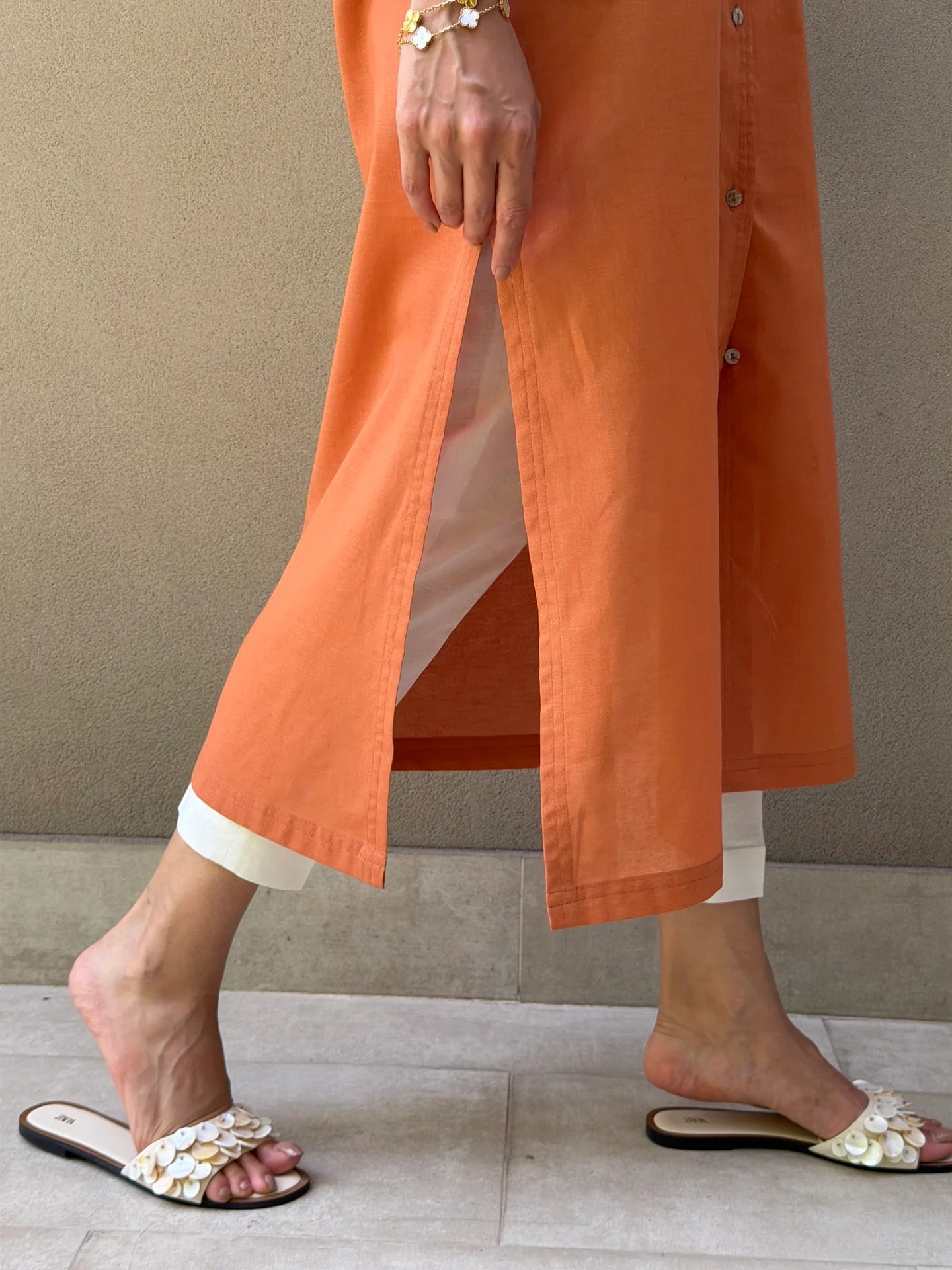 Oversized Linen Shirt Dress in Tangerine | Sak Atelier