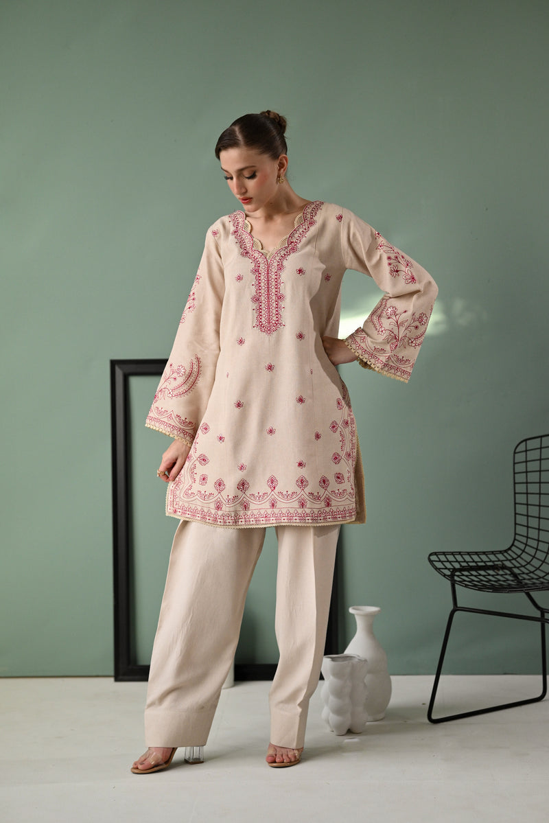 IVORY SKIN LUXURY EMBROIDERED KARANDI SET (NEL-24626)| ZAIB