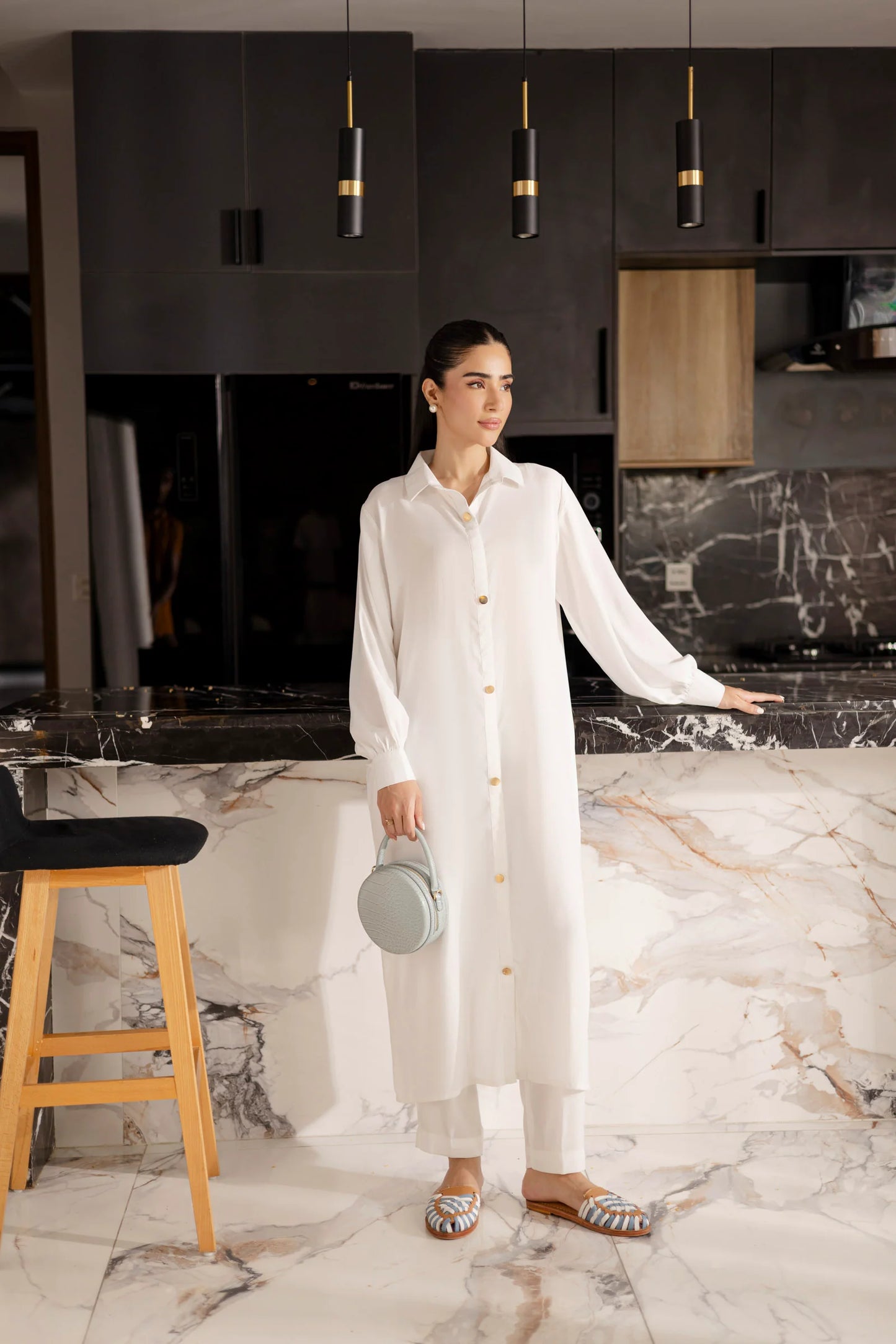 Solid 2PC Dress - SP-09 White | Georgette Solids | Silayi Pret