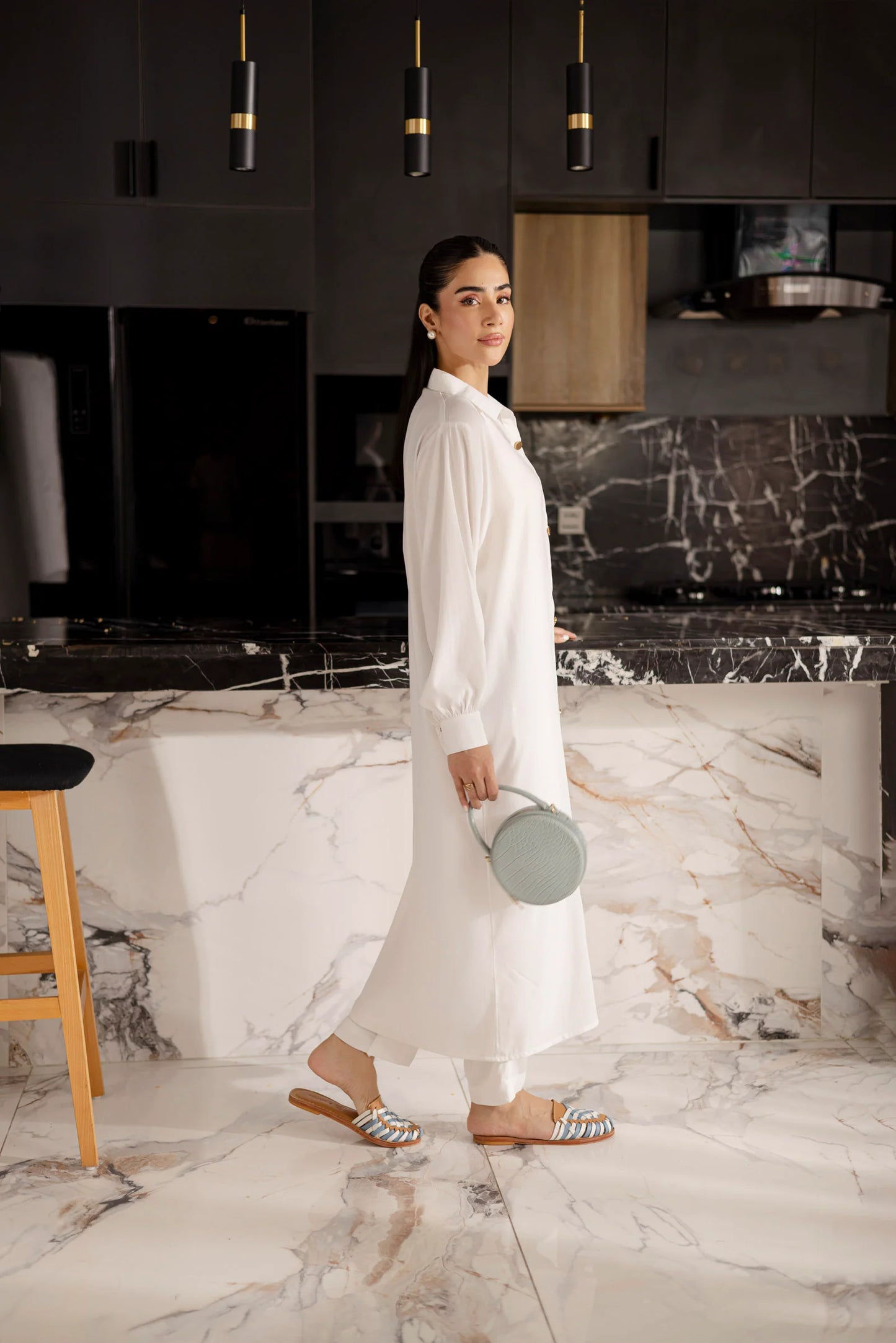 Solid 2PC Dress - SP-09 White | Georgette Solids | Silayi Pret