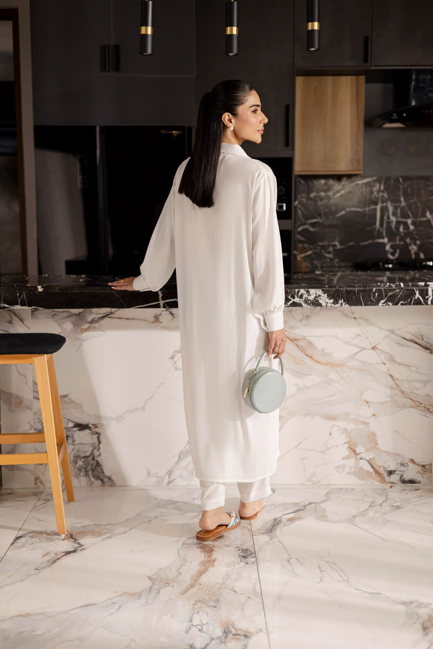 Solid 2PC Dress - SP-09 White | Georgette Solids | Silayi Pret