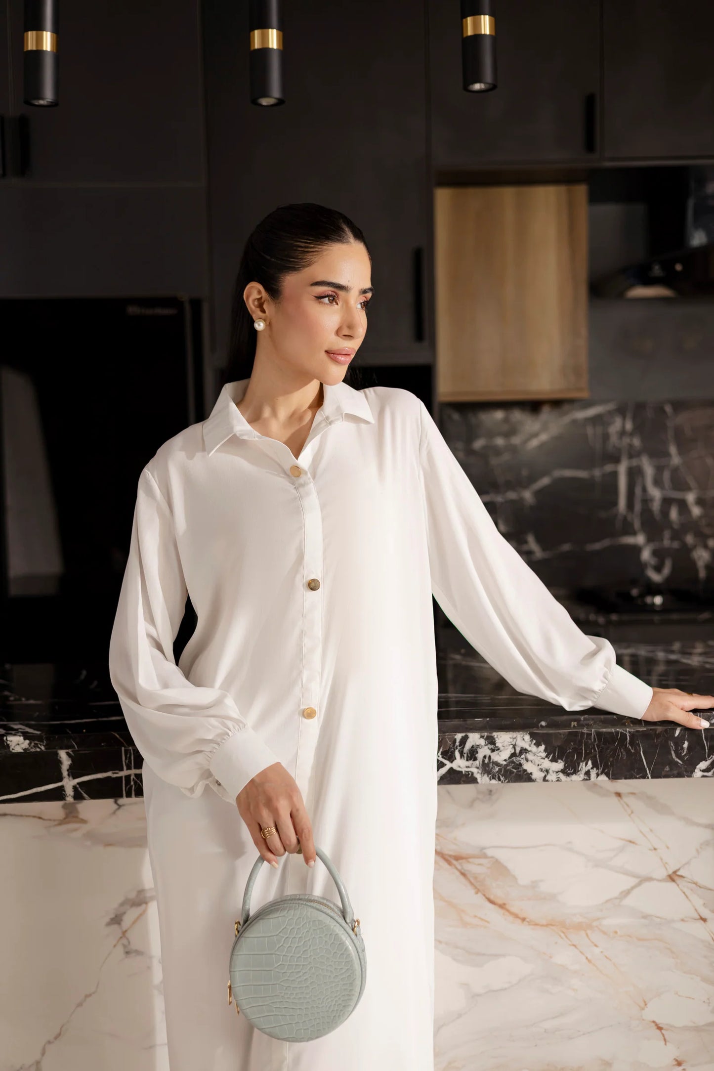 Solid 2PC Dress - SP-09 White | Georgette Solids | Silayi Pret