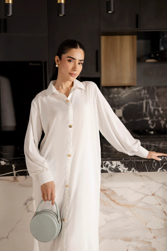 Solid 2PC Dress - SP-09 White | Georgette Solids | Silayi Pret