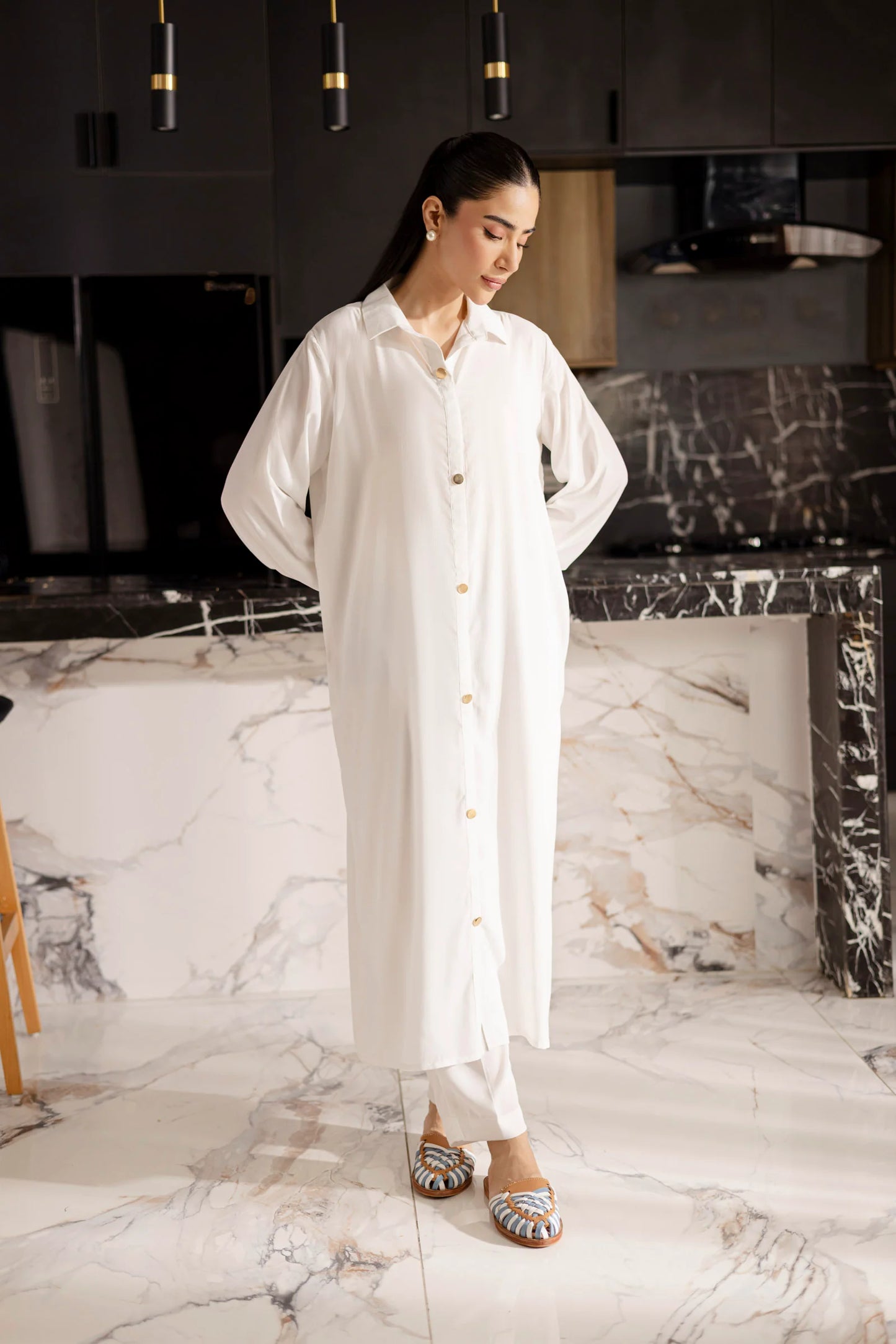 Solid 2PC Dress - SP-09 White | Georgette Solids | Silayi Pret