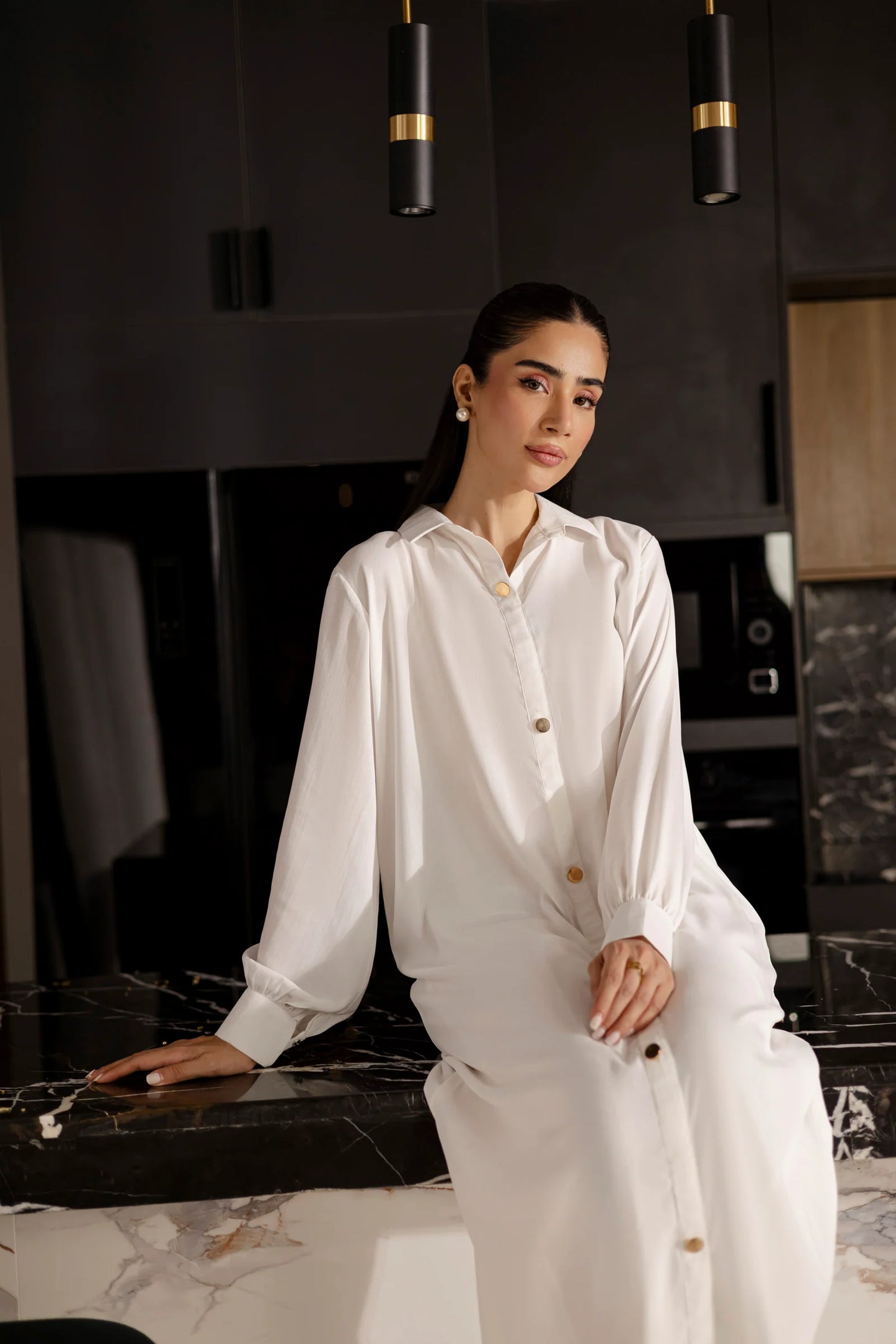 Solid 2PC Dress - SP-09 White | Georgette Solids | Silayi Pret