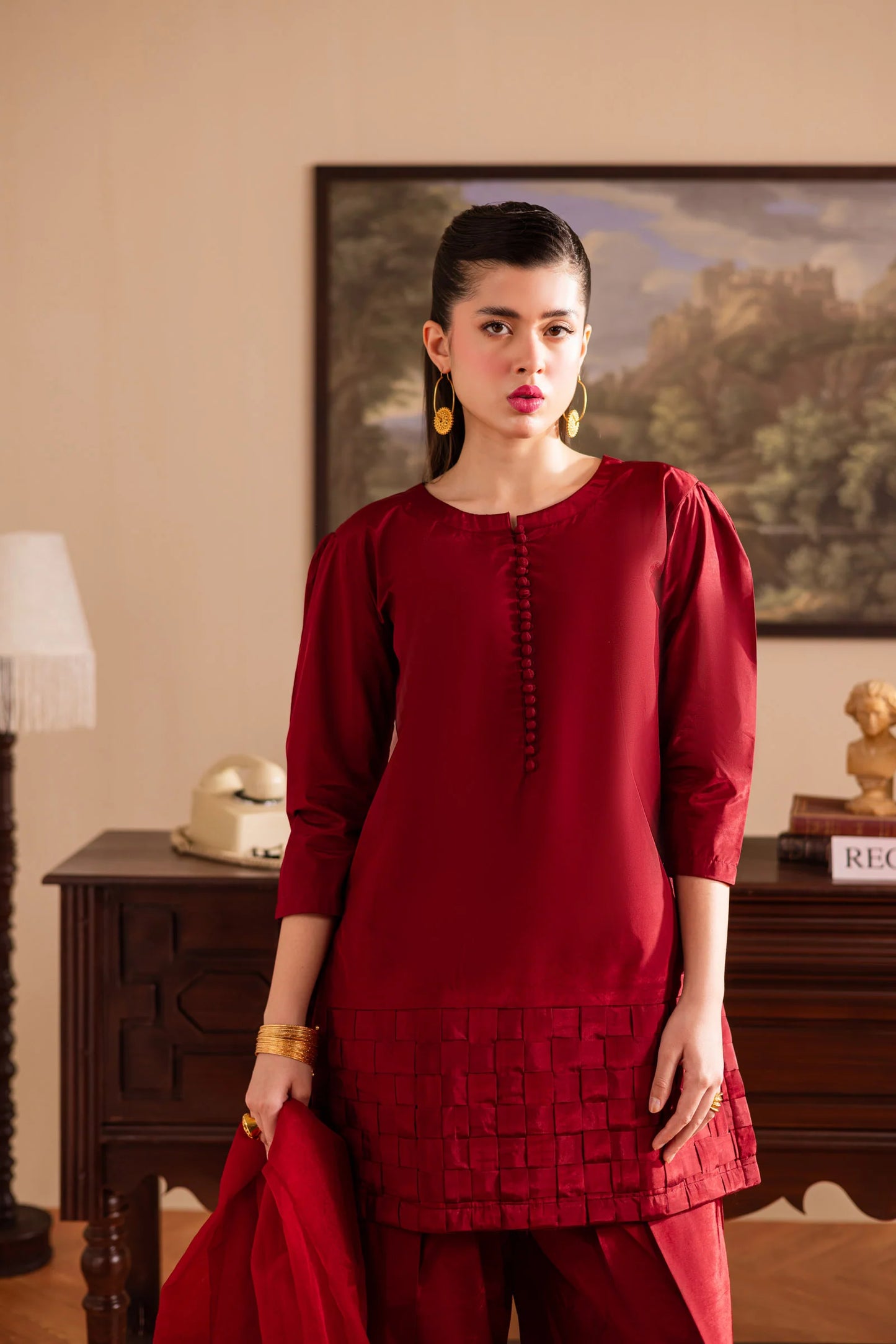 3PC Luxury Solid Silk Dress LSS - Maroon | Luxury Silk Solids | Silayi Pret