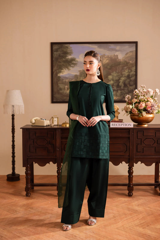 3PC Luxury Solid Silk Dress LSS - Emerald Green | Luxury Silk Solids | Silayi Pret