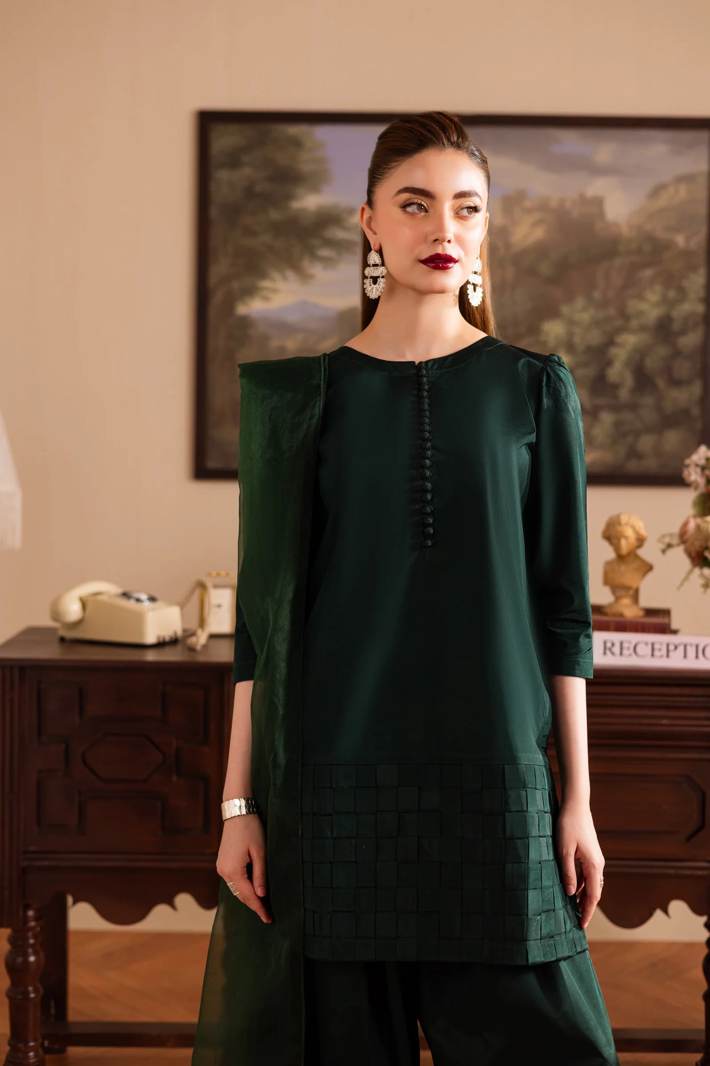 3PC Luxury Solid Silk Dress LSS - Emerald Green | Luxury Silk Solids | Silayi Pret