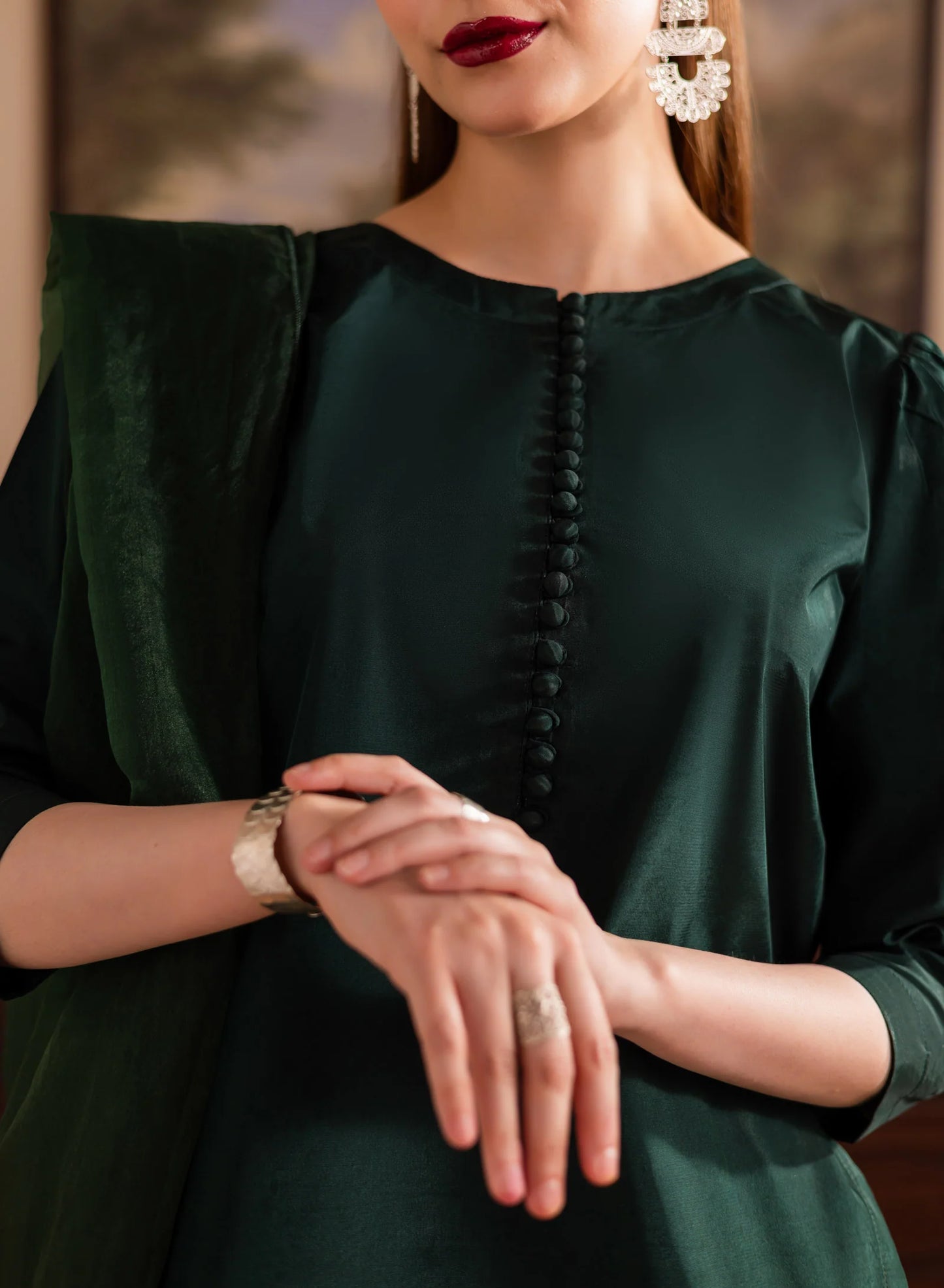 3PC Luxury Solid Silk Dress LSS - Emerald Green | Luxury Silk Solids | Silayi Pret