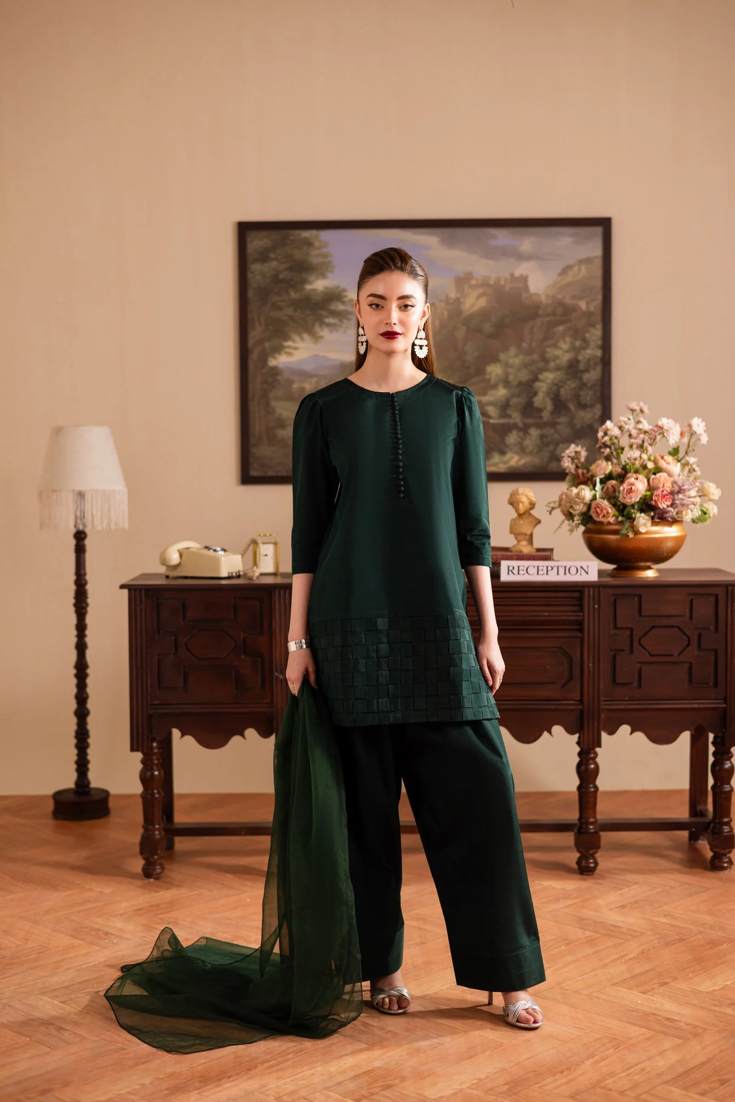3PC Luxury Solid Silk Dress LSS - Emerald Green | Luxury Silk Solids | Silayi Pret