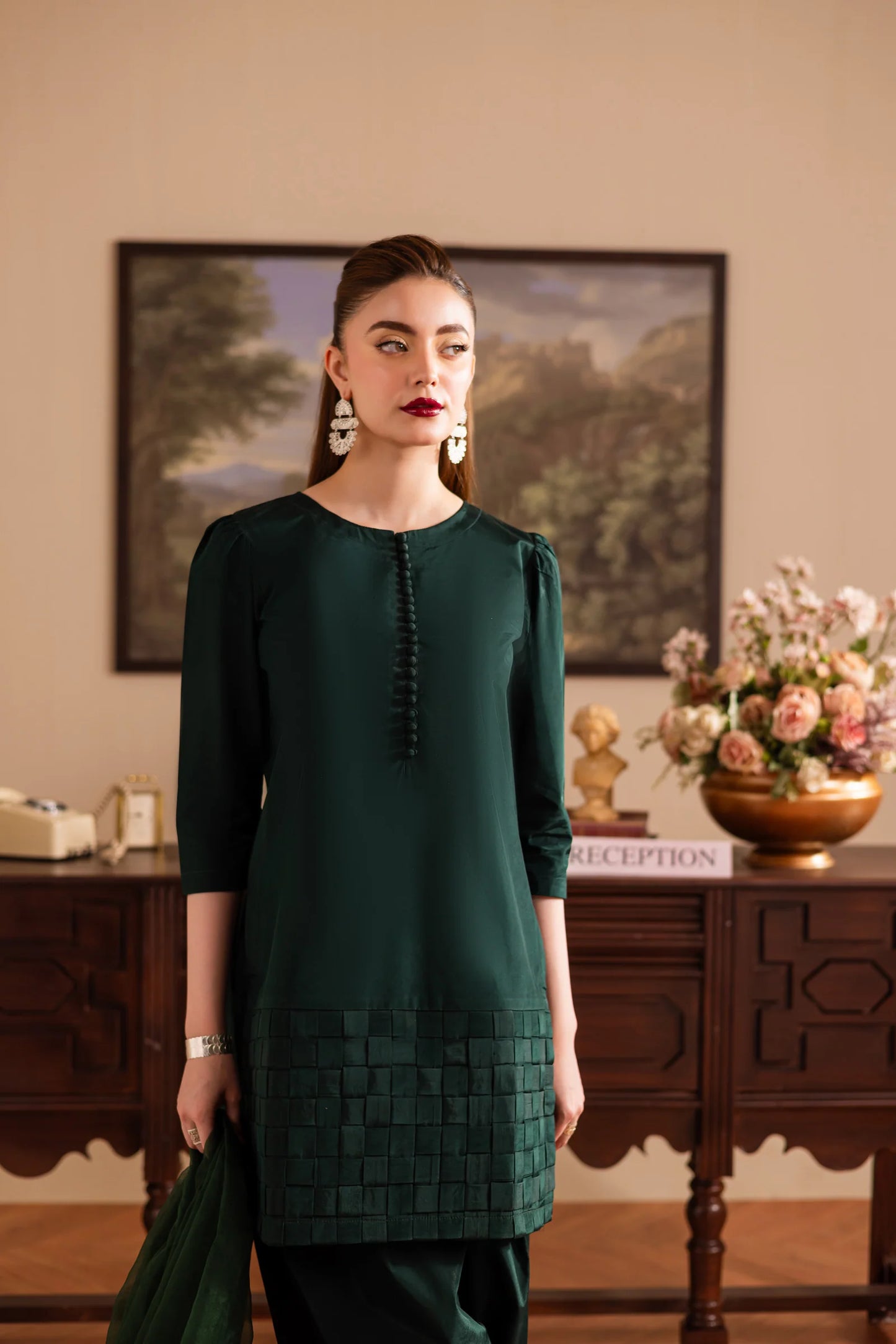 3PC Luxury Solid Silk Dress LSS - Emerald Green | Luxury Silk Solids | Silayi Pret
