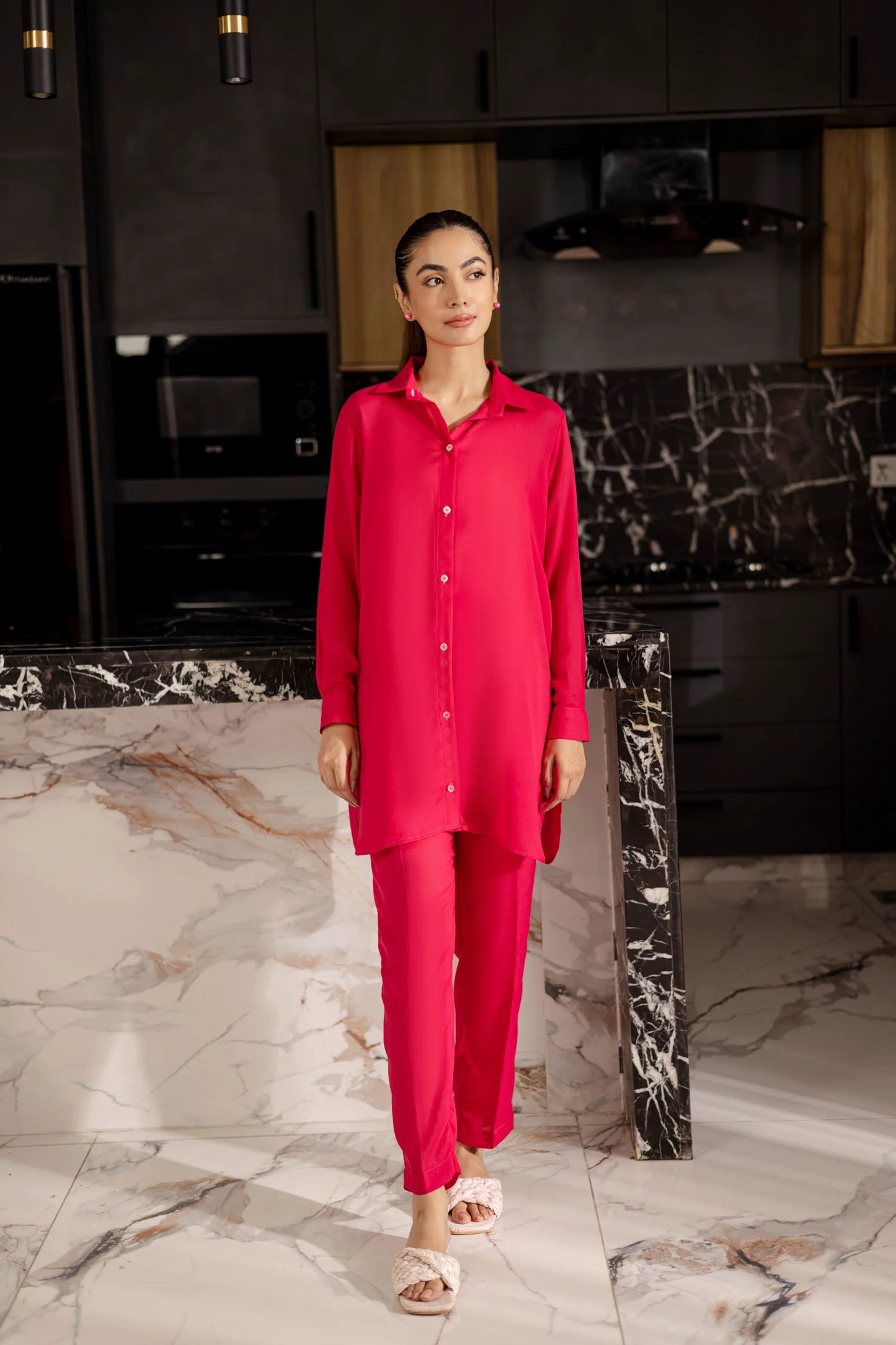 Solid 2PC Dress - SP-07 Fuchsia Pink | Georgette Solids | Silayi Pret