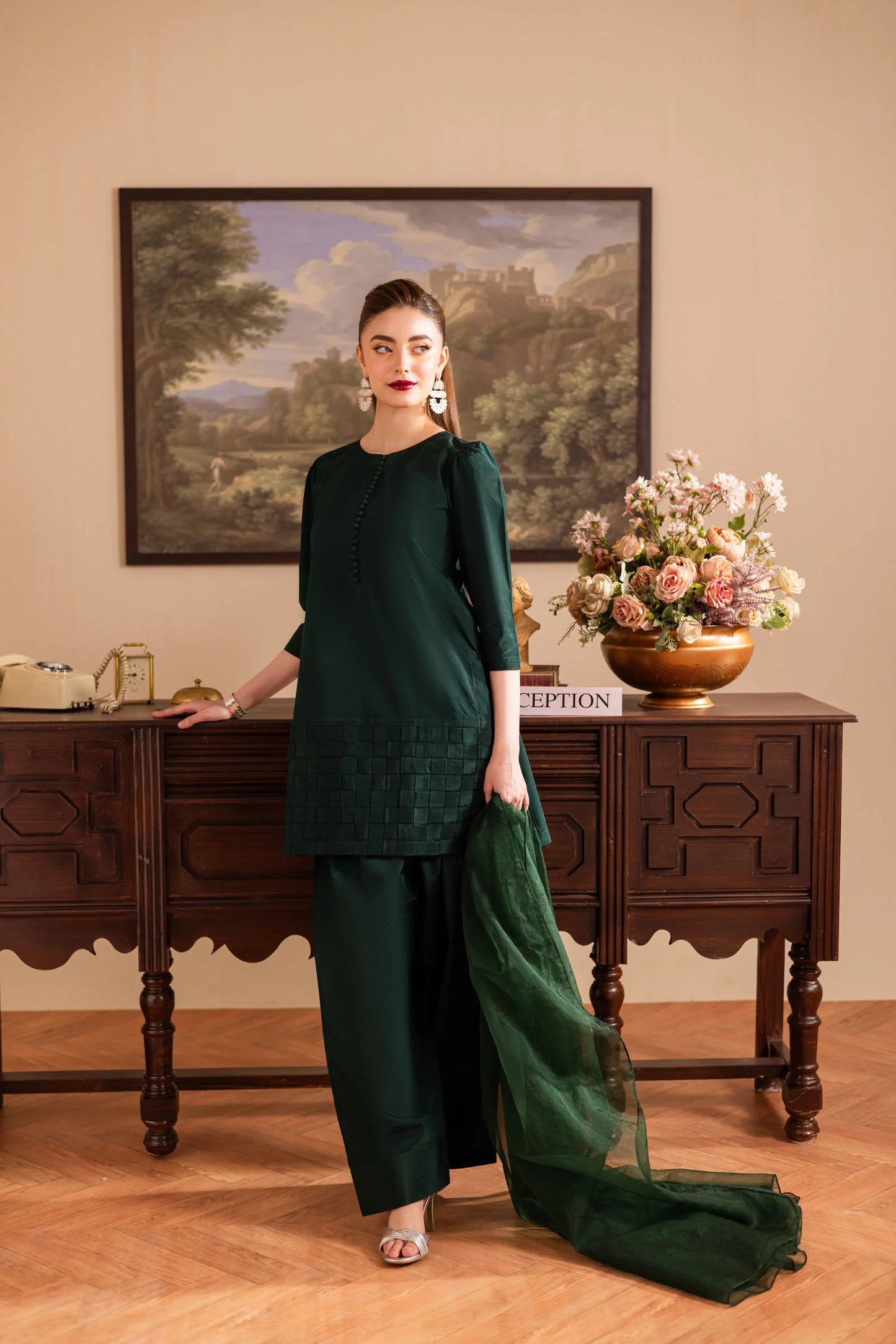 3PC Luxury Solid Silk Dress LSS - Emerald Green | Luxury Silk Solids | Silayi Pret