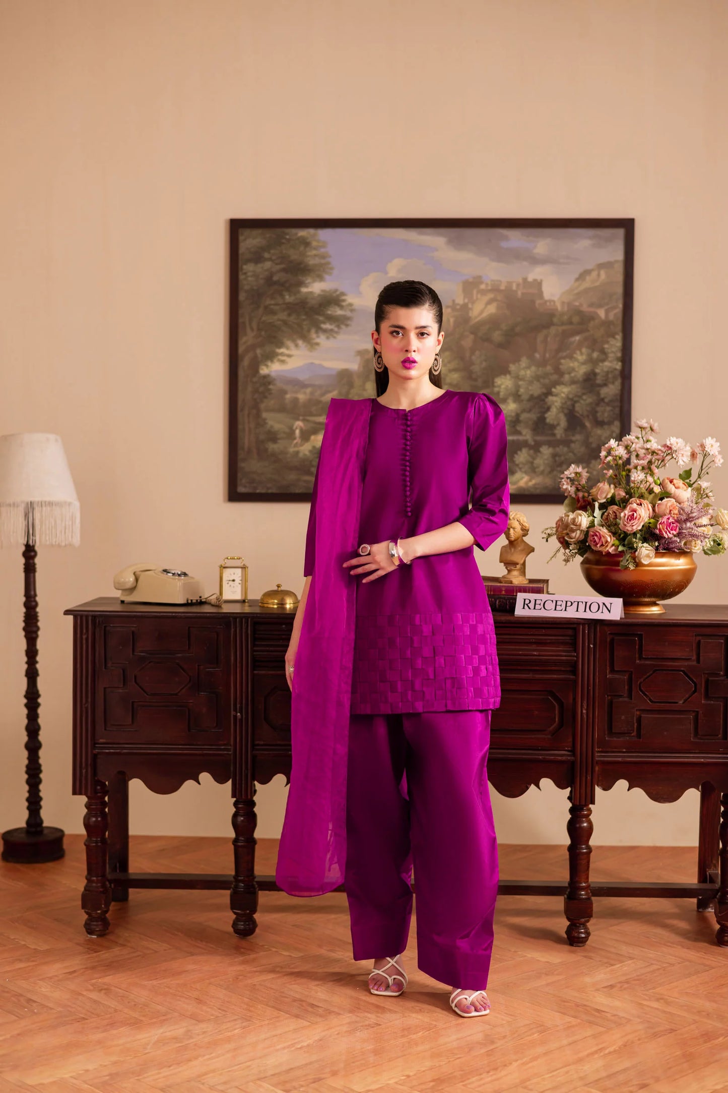 3PC Luxury Solid Silk Dress LSS - Plum | Luxury Silk Solids | Silayi Pret