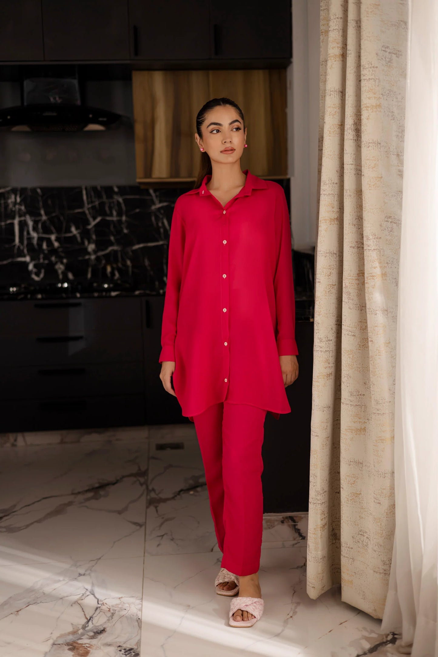 Solid 2PC Dress - SP-07 Fuchsia Pink | Georgette Solids | Silayi Pret