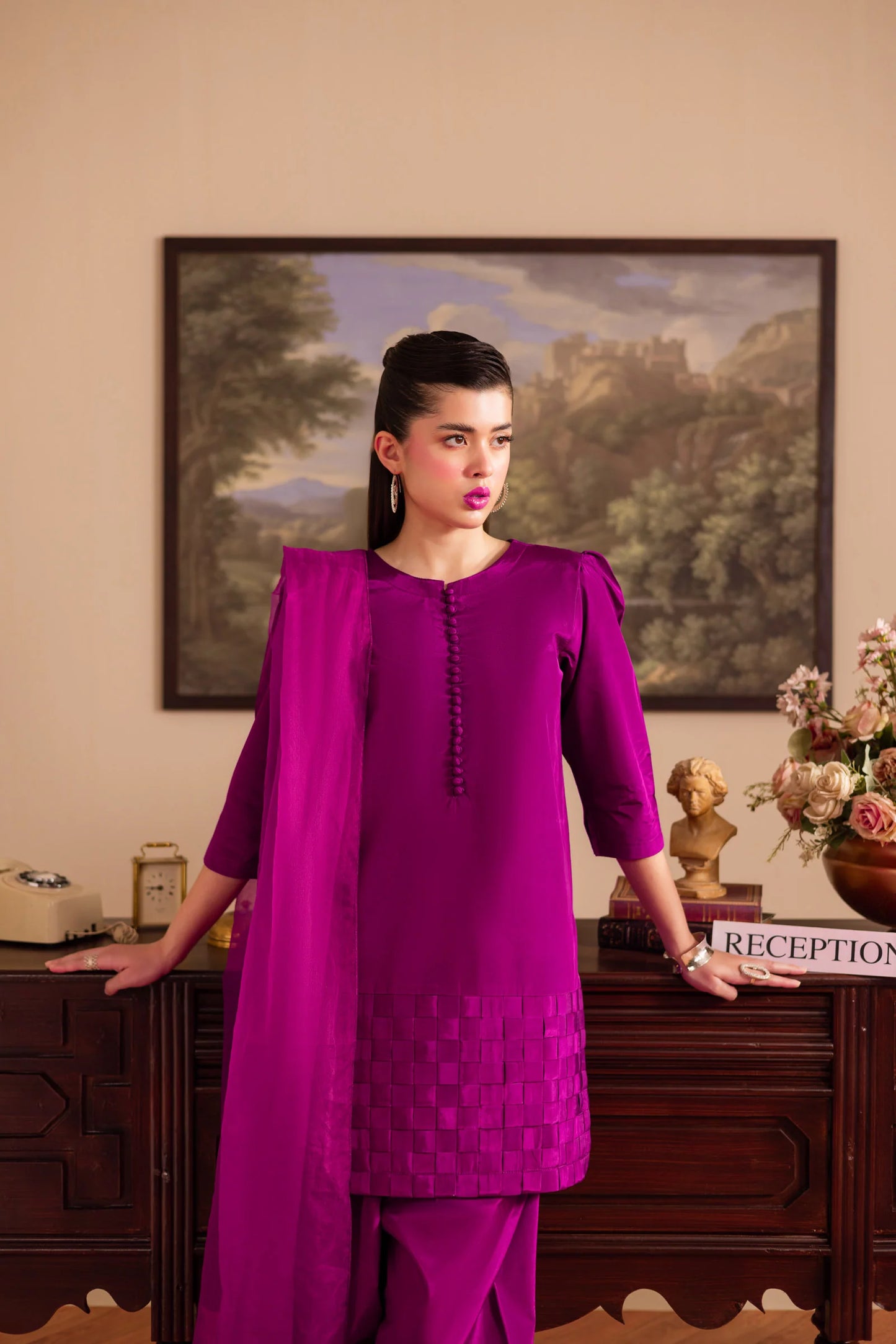 3PC Luxury Solid Silk Dress LSS - Plum | Luxury Silk Solids | Silayi Pret