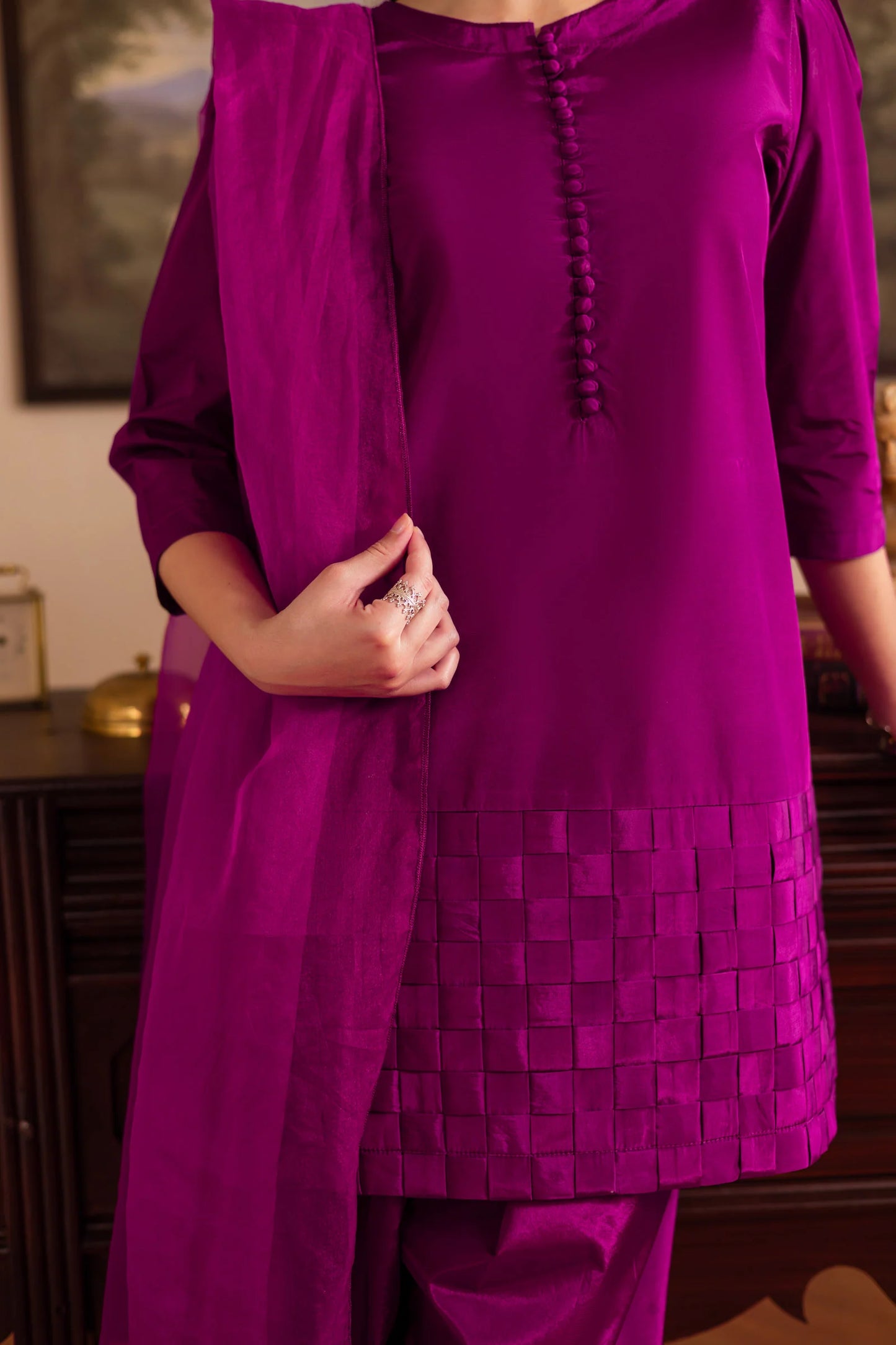 3PC Luxury Solid Silk Dress LSS - Plum | Luxury Silk Solids | Silayi Pret