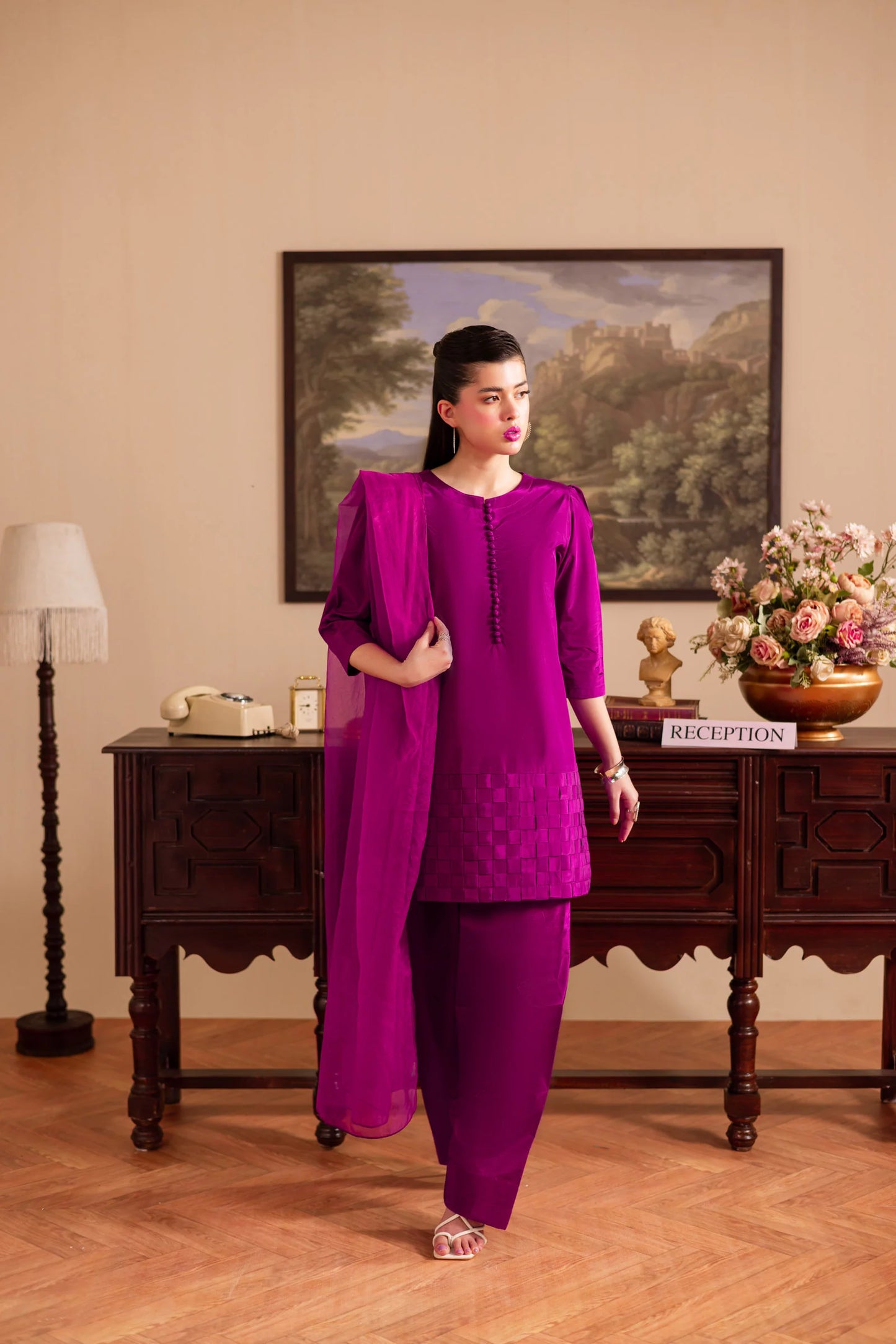 3PC Luxury Solid Silk Dress LSS - Plum | Luxury Silk Solids | Silayi Pret