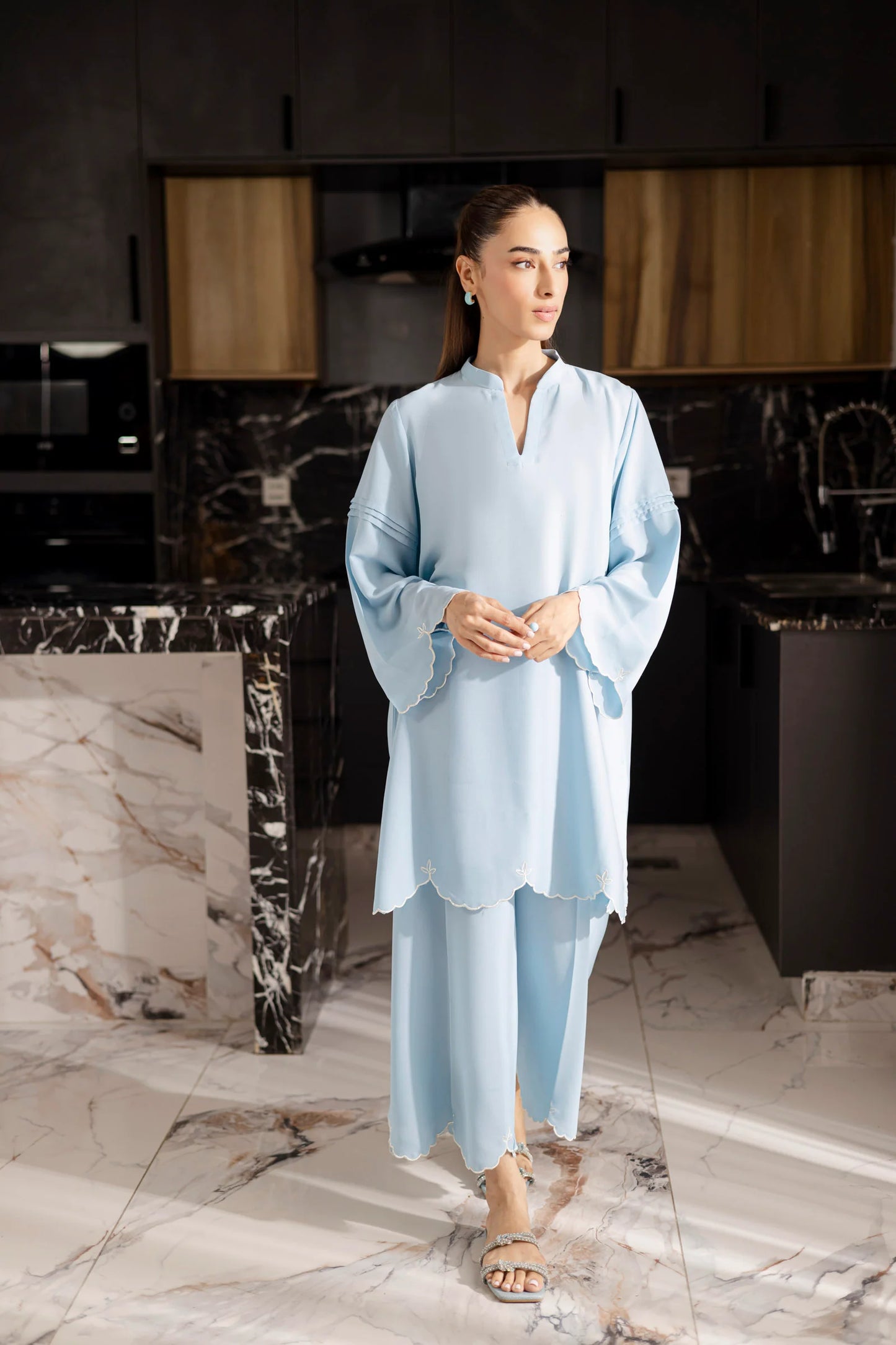 Embroidered Solid 2PC Dress - SP-04 Ice Blue | Georgette Solids | Silayi Pret