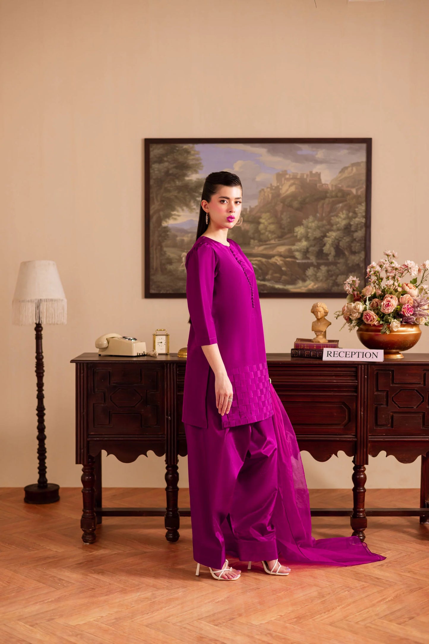 3PC Luxury Solid Silk Dress LSS - Plum | Luxury Silk Solids | Silayi Pret