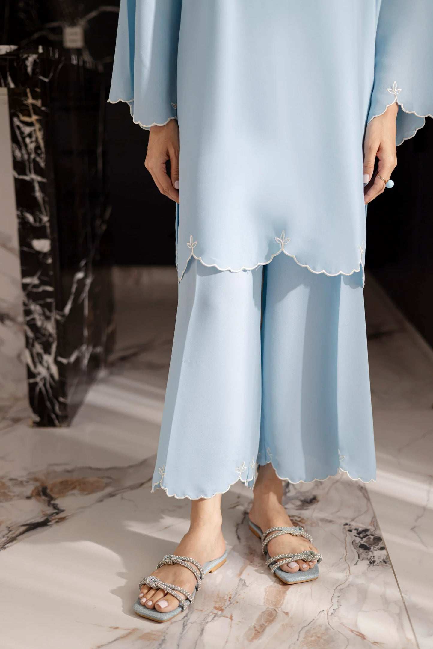 Embroidered Solid 2PC Dress - SP-04 Ice Blue | Georgette Solids | Silayi Pret