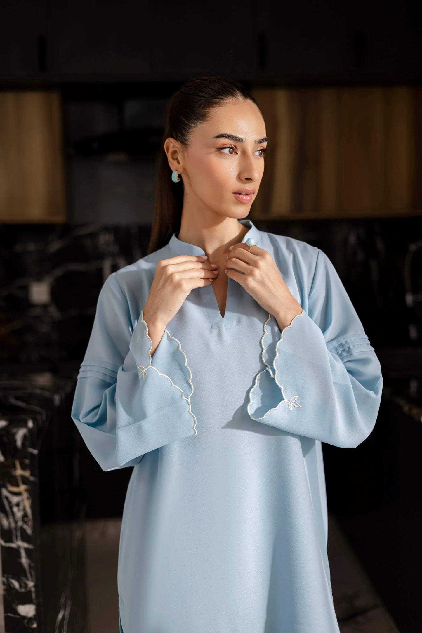 Embroidered Solid 2PC Dress - SP-04 Ice Blue | Georgette Solids | Silayi Pret