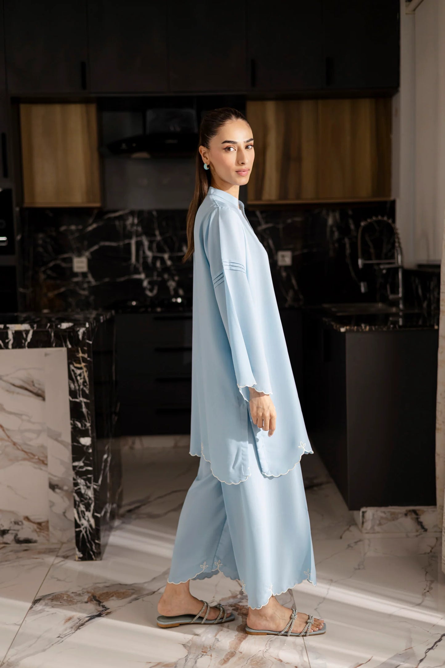 Embroidered Solid 2PC Dress - SP-04 Ice Blue | Georgette Solids | Silayi Pret