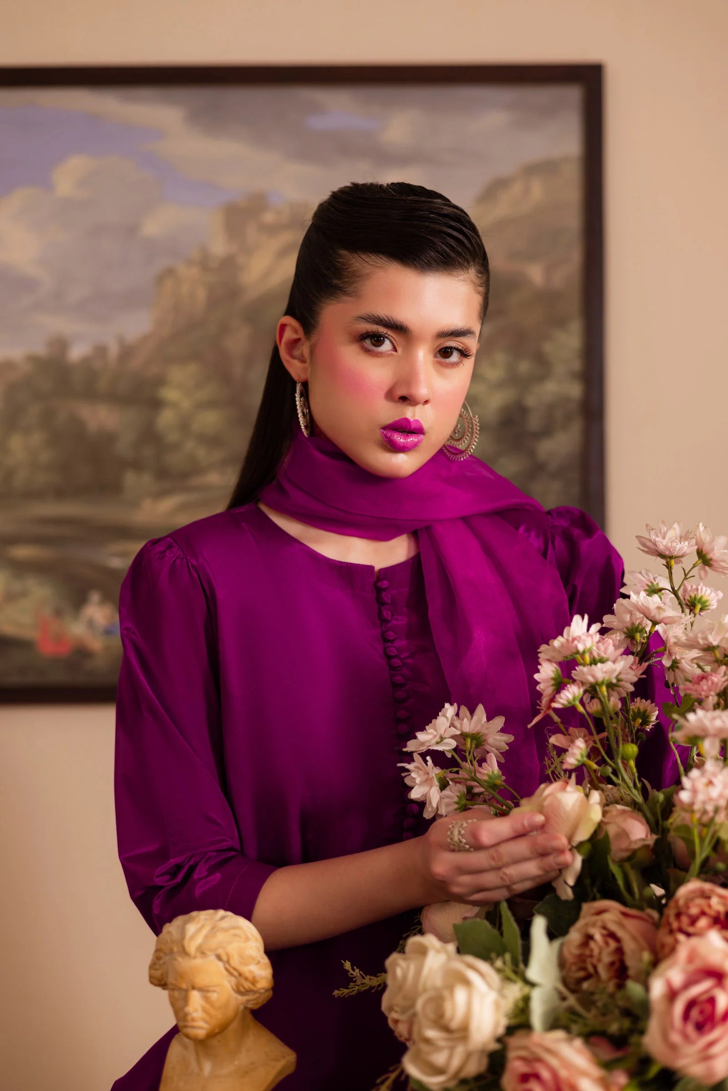 3PC Luxury Solid Silk Dress LSS - Plum | Luxury Silk Solids | Silayi Pret