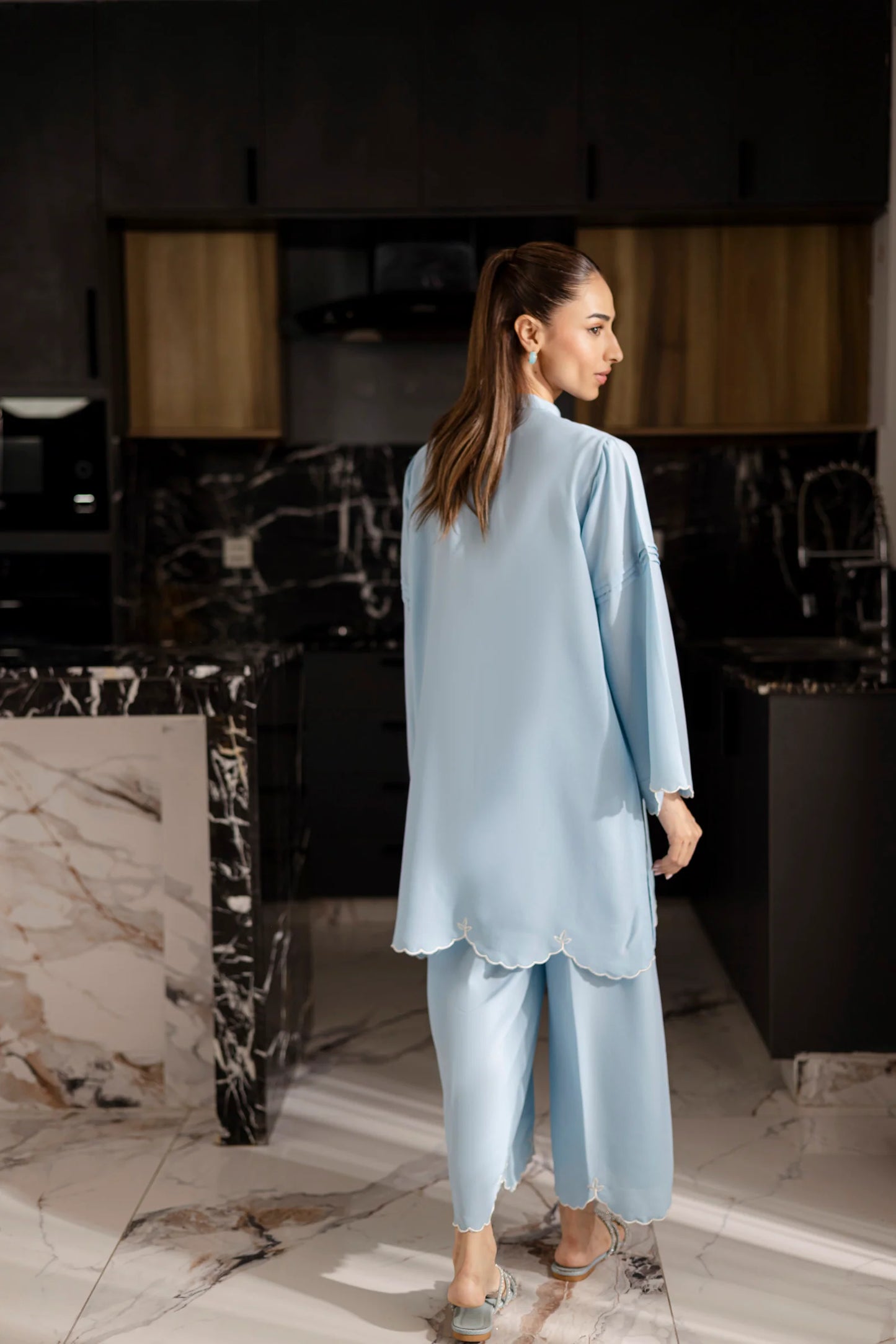 Embroidered Solid 2PC Dress - SP-04 Ice Blue | Georgette Solids | Silayi Pret