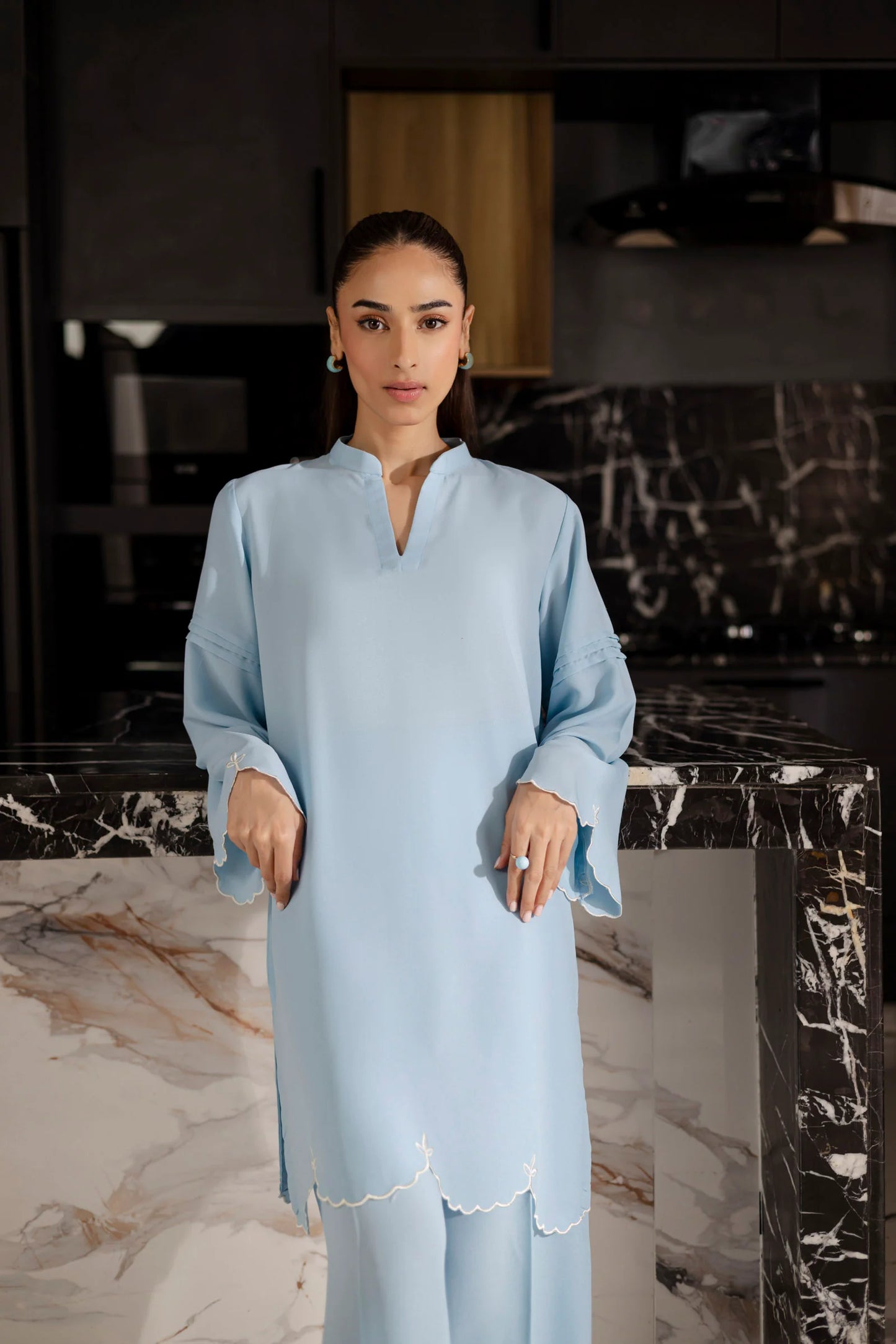 Embroidered Solid 2PC Dress - SP-04 Ice Blue | Georgette Solids | Silayi Pret
