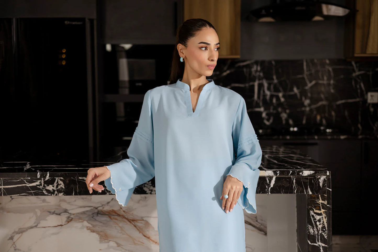 Embroidered Solid 2PC Dress - SP-04 Ice Blue | Georgette Solids | Silayi Pret