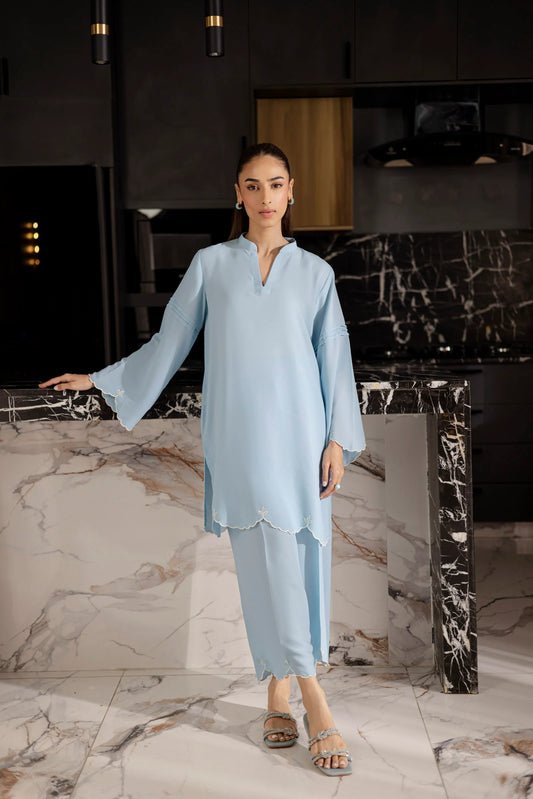 Embroidered Solid 2PC Dress - SP-04 Ice Blue | Georgette Solids | Silayi Pret