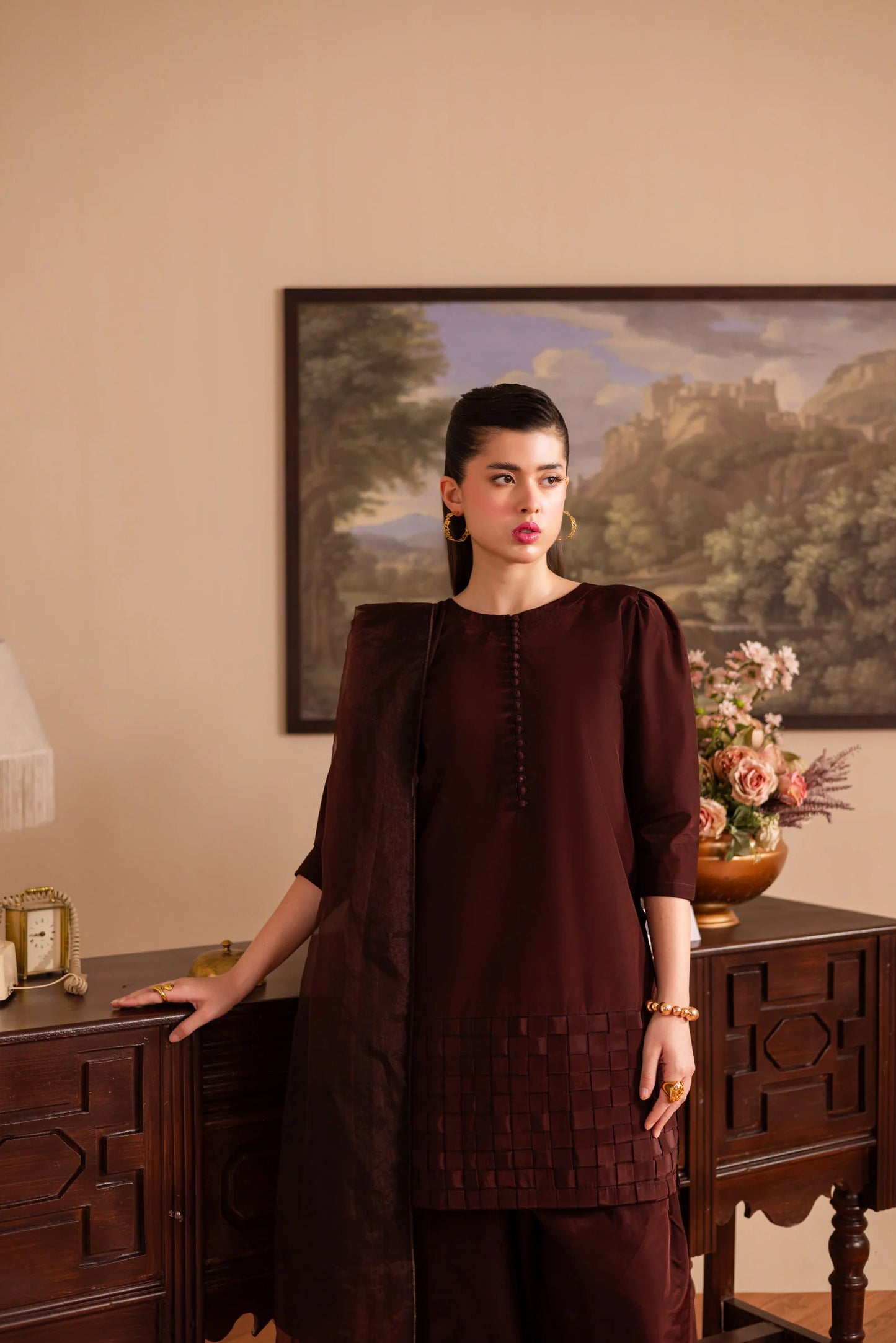 3PC Luxury Solid Silk Dress LSS - Chocolate Brown | Luxury Silk Solids | Silayi Pret