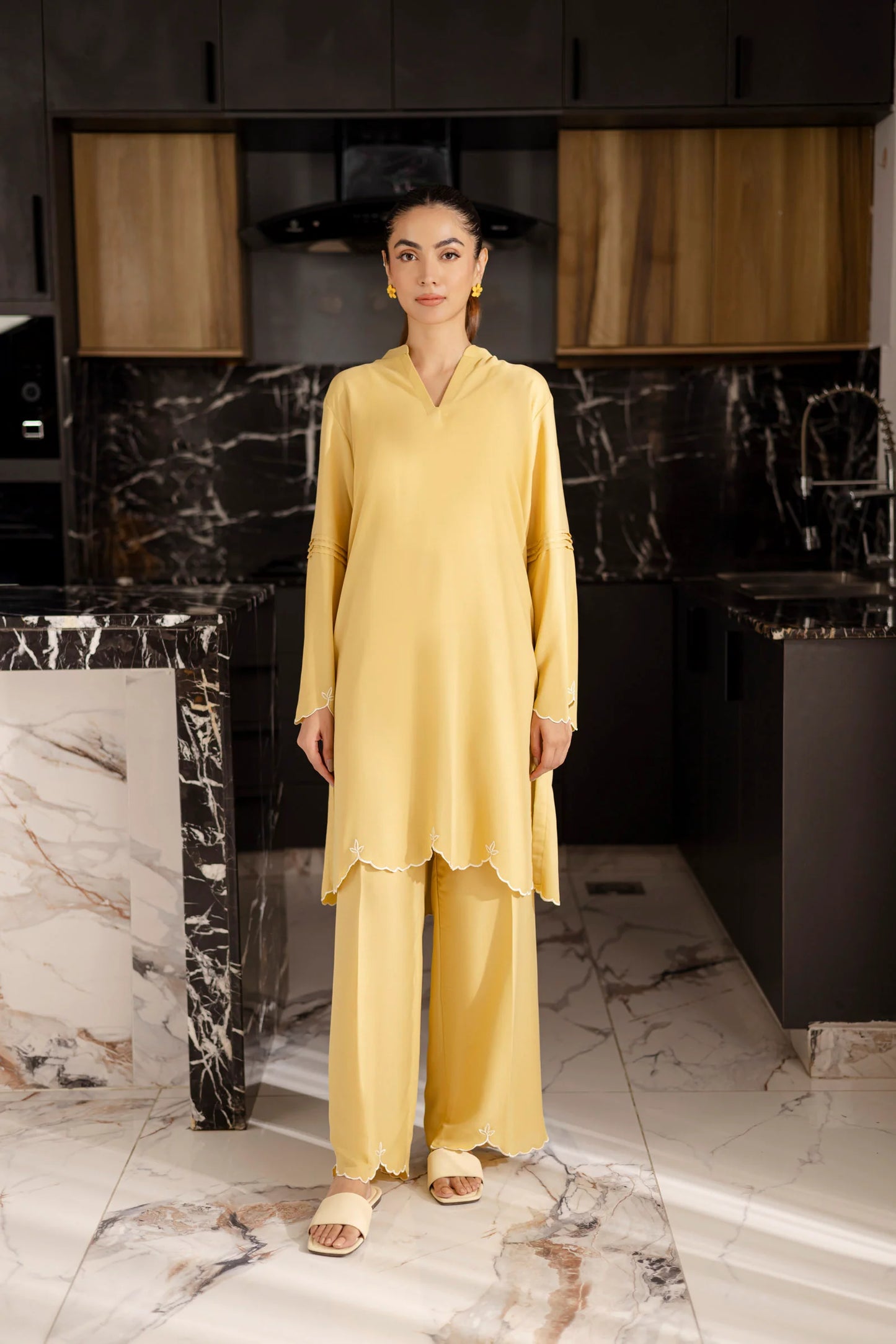 Embroidered Solid 2PC Dress - SP-04 Butter Yellow | Georgette Solids | Silayi Pret