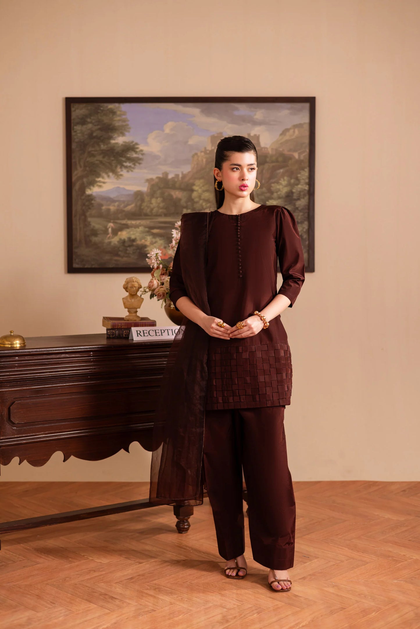 3PC Luxury Solid Silk Dress LSS - Chocolate Brown | Luxury Silk Solids | Silayi Pret