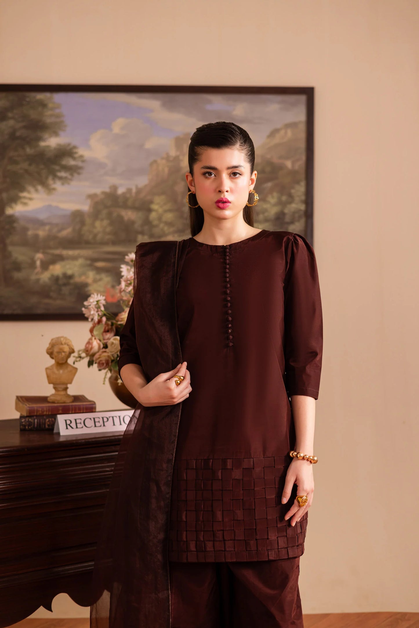 3PC Luxury Solid Silk Dress LSS - Chocolate Brown | Luxury Silk Solids | Silayi Pret