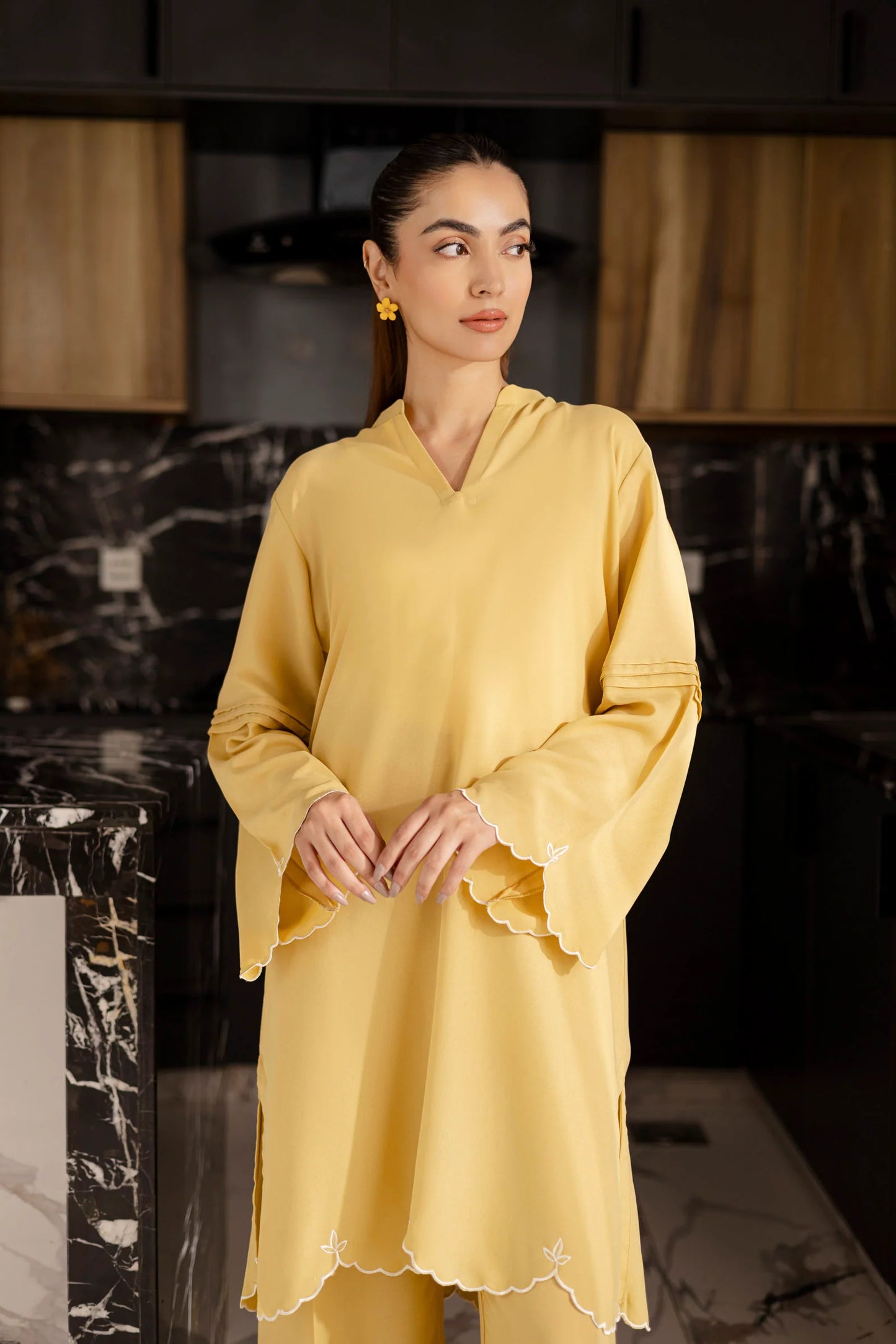 Embroidered Solid 2PC Dress - SP-04 Butter Yellow | Georgette Solids | Silayi Pret