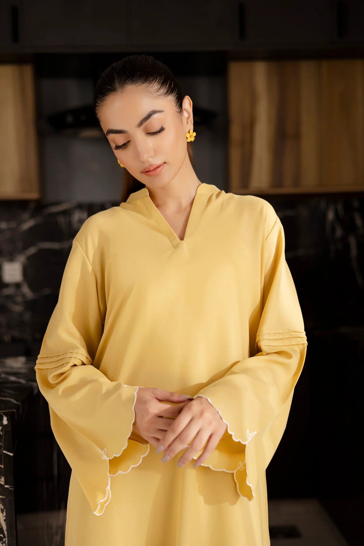 Embroidered Solid 2PC Dress - SP-04 Butter Yellow | Georgette Solids | Silayi Pret